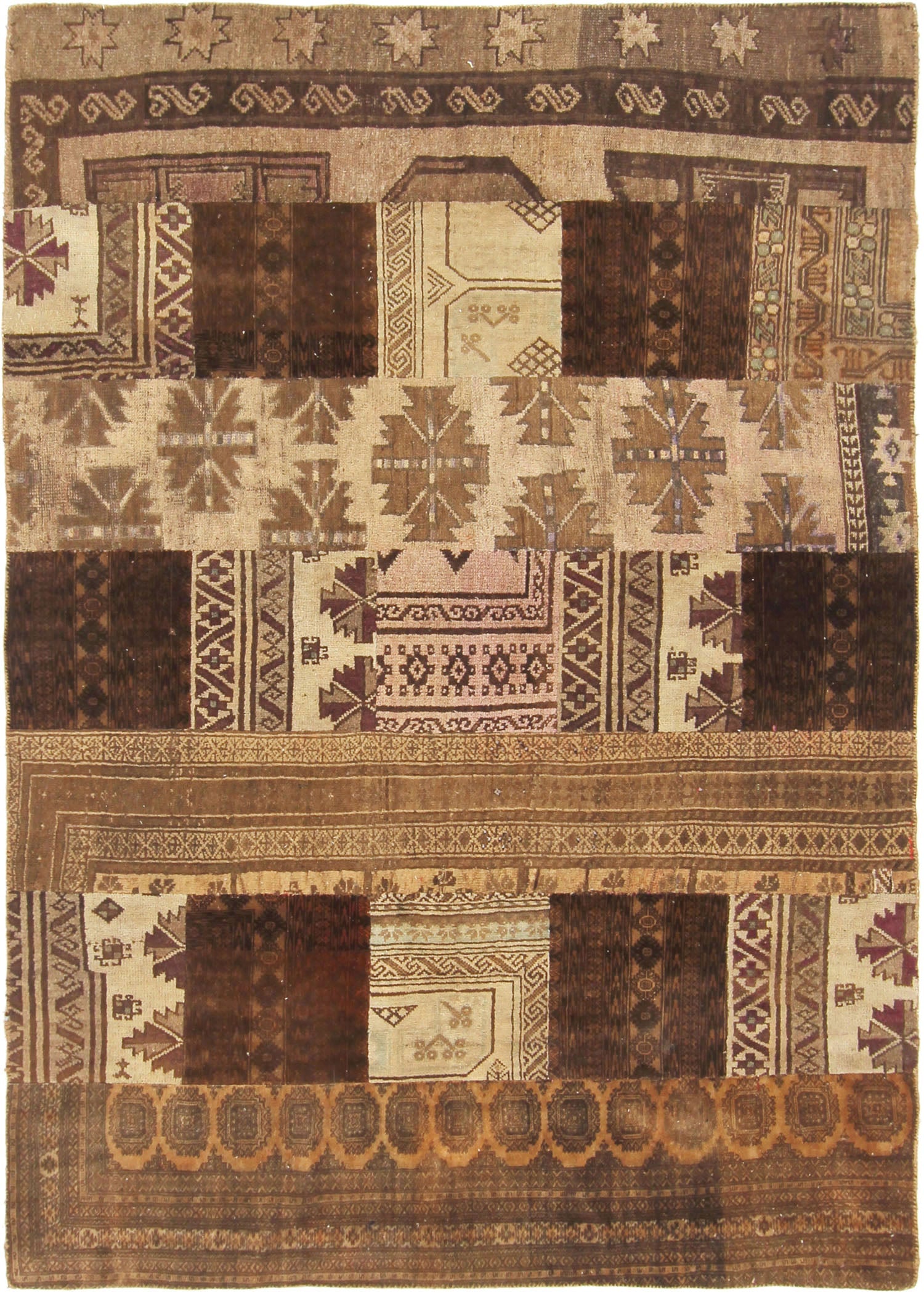 5' 6" X 8' Brown Handmade Patch Work Afghan Rug Rectangular