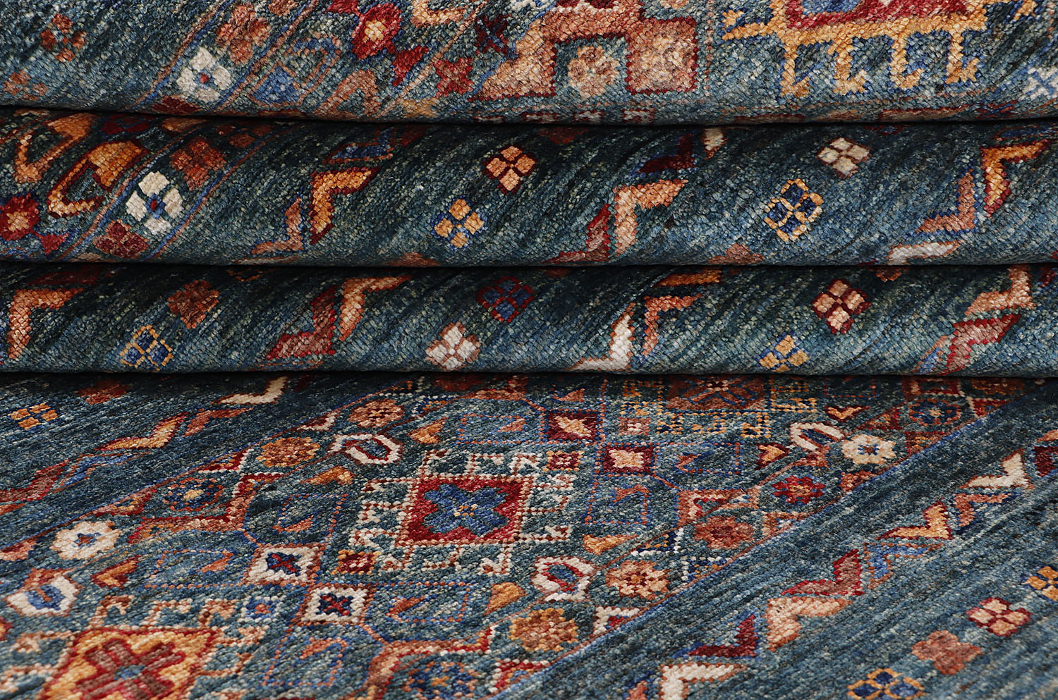Khurjeen Persian Hand Knotted Wool Rug Green 8' x 10'