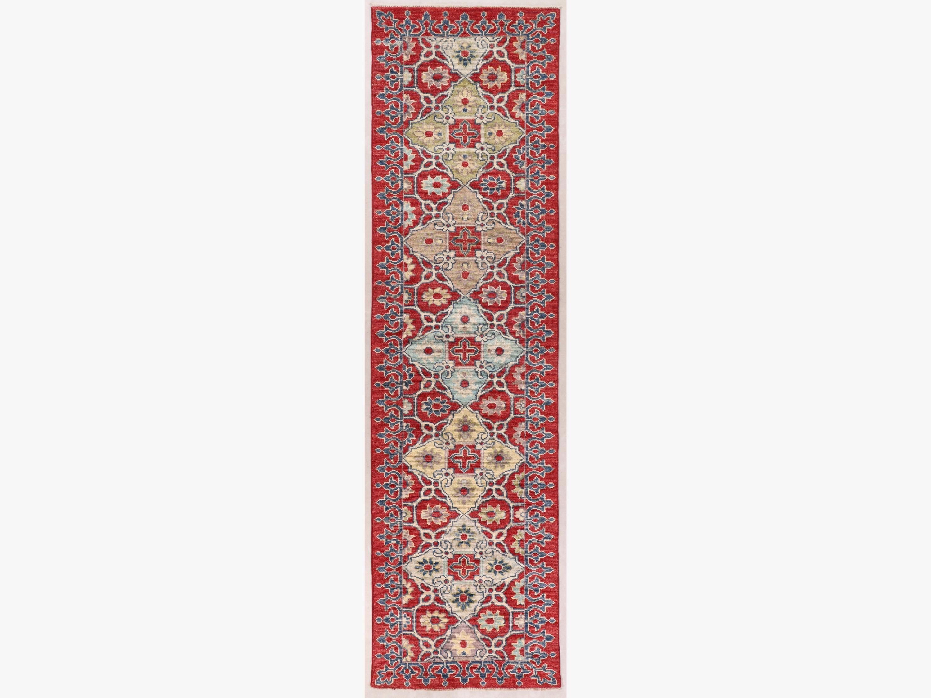 3x10 Turkish Oushak Runner Rug, Red Hand Knotted Wool Vintage Hallway Runner, Medallion Kitchen Entryway Carpet