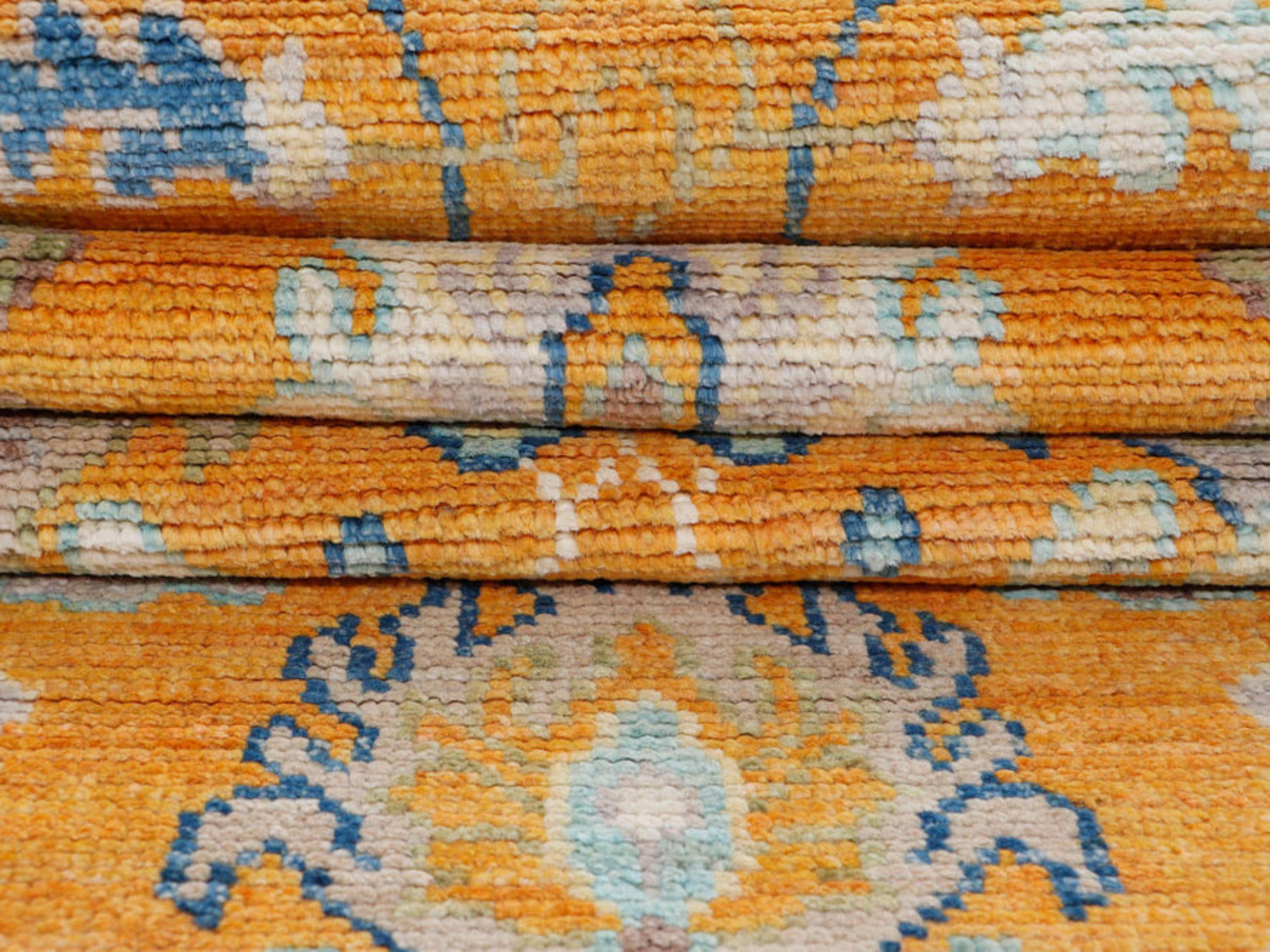 3x10 Oushak Runner Rug, Hand Knotted Gold Wool Staircase Long Hallway Runner, Medallion Turkish Corridor Carpet