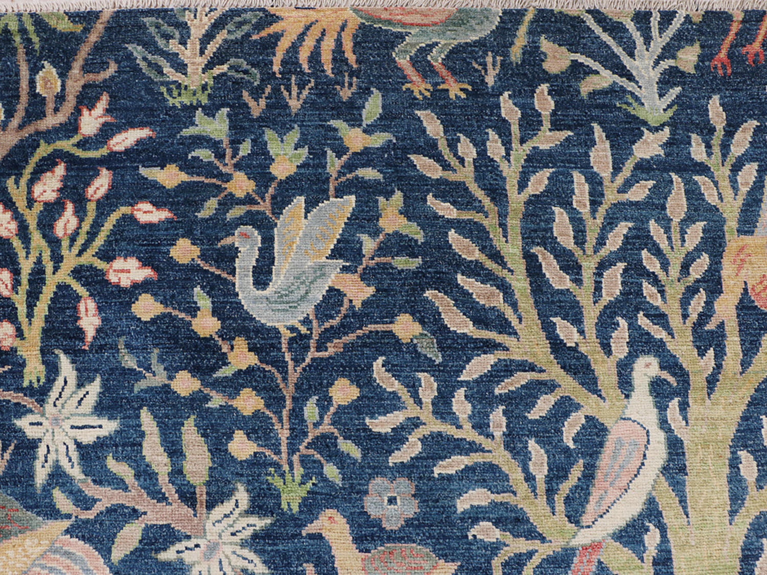10x15 William Morris Style Rug, Turkish Hand Knotted Wool Area Rug, Botanical Floral Carpet, Large Living Room Statement Rug
