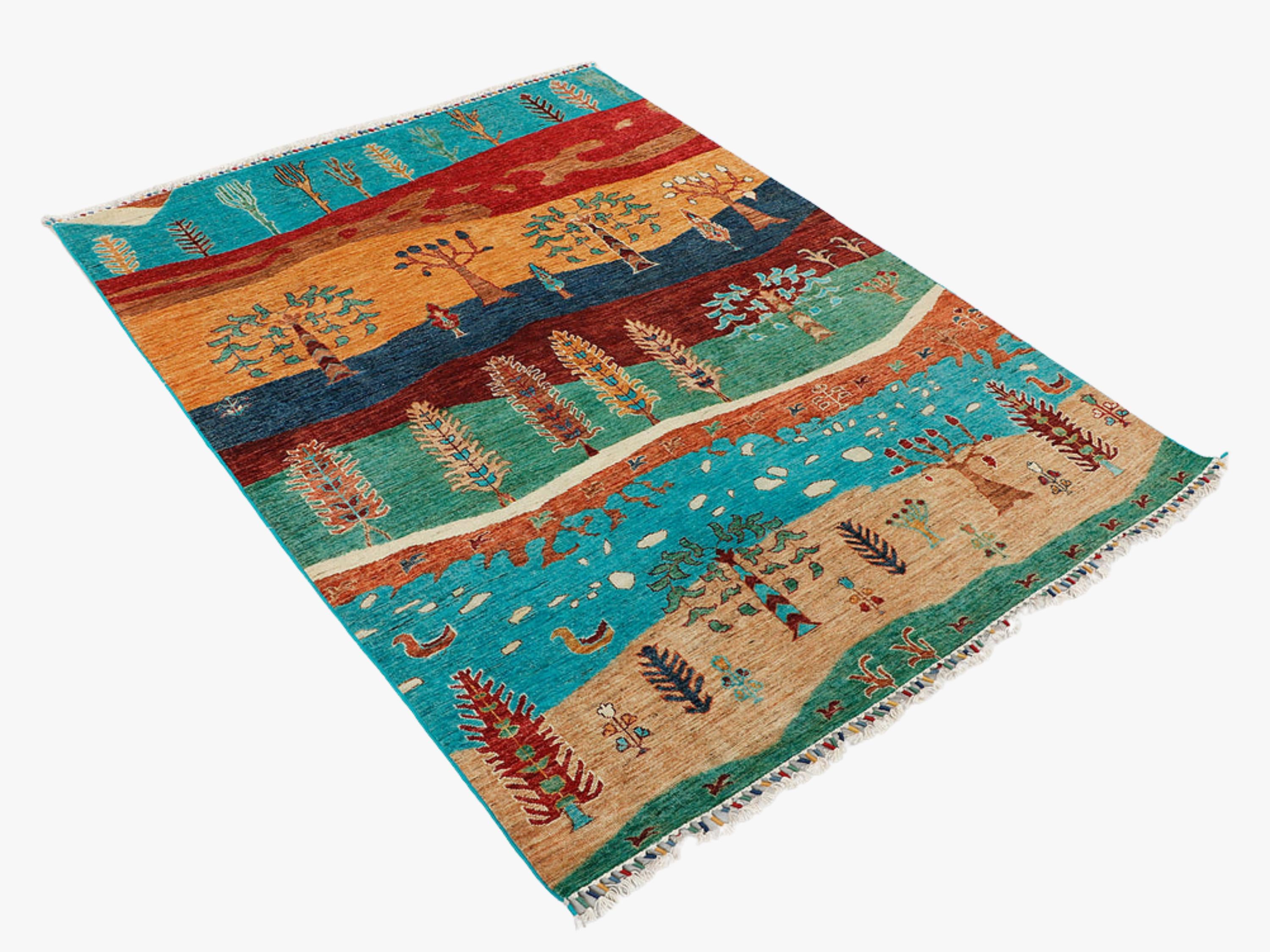 5x7 Persian Style Rug, Hand Knotted Wool Area Rug, Handmade Tree Landscape Pictorial Carpet, Living Room Decor