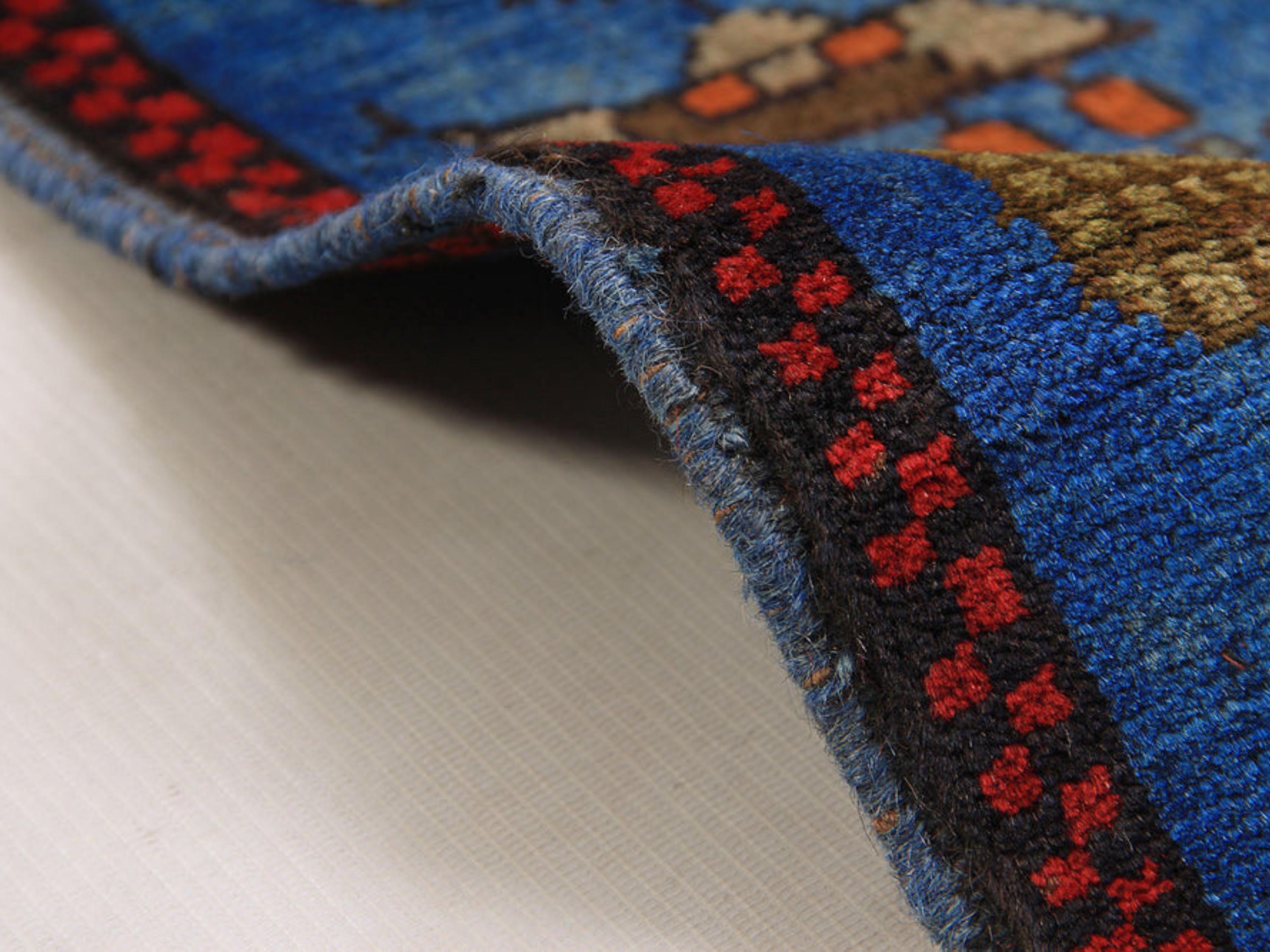 2x3 Blue Afghan War Rug, Hand Knotted Wool Pictorial Collector Piece