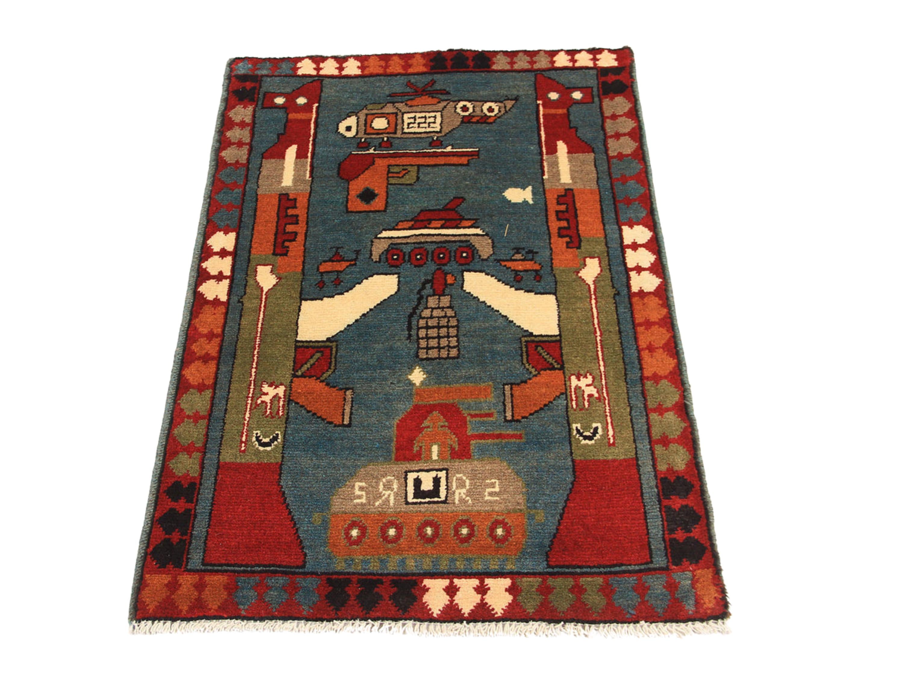 2x3 Wool War Rug, Handmade Tribal Military Wall Hanging, Folk Art Bedroom Office Decor