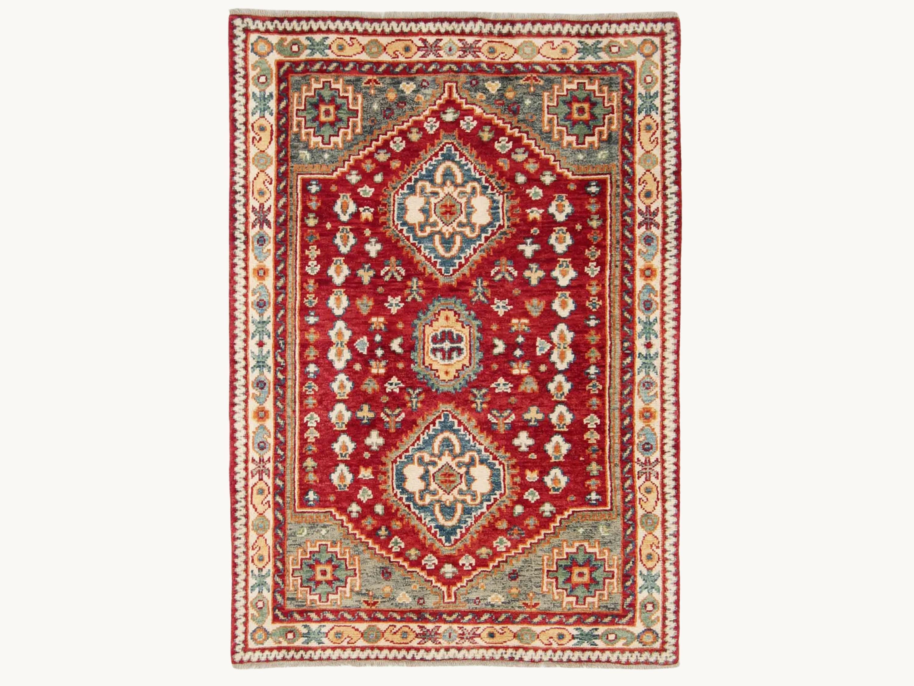 Turkish Qashqai Wool Rug, Hand Knotted Tribal Area Rug, Red Geometric Carpet, Living Room Bedroom Accent Rug, 4x6 ft