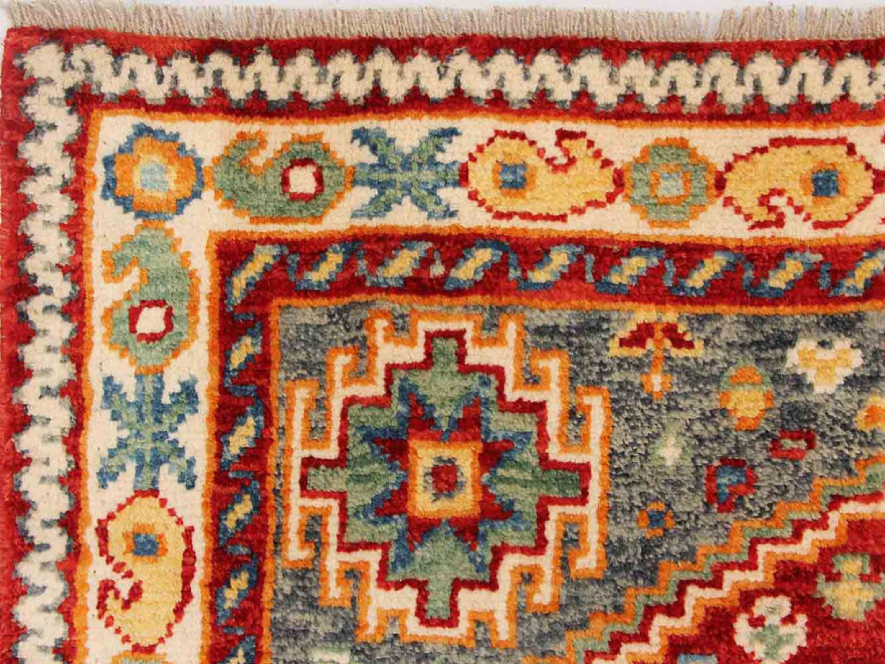 Turkish Qashqai Wool Rug, Hand Knotted Tribal Area Rug, Red Geometric Carpet, Living Room Bedroom Accent Rug, 4x6 ft