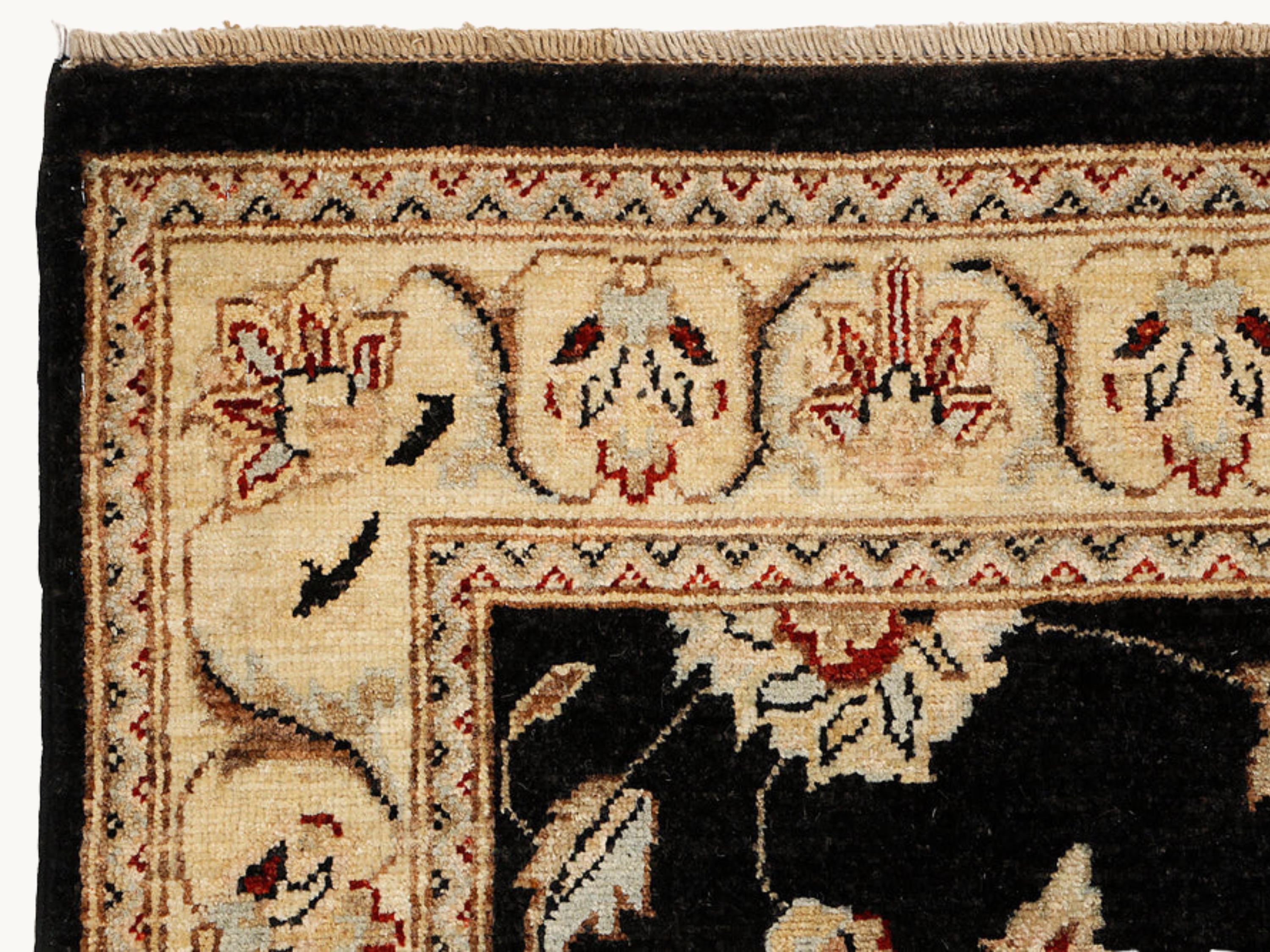 4x6 Persian Style Rug, Hand Knotted Black Wool Rug, Handmade Floral Area Carpet, Living Room Bedroom Decor
