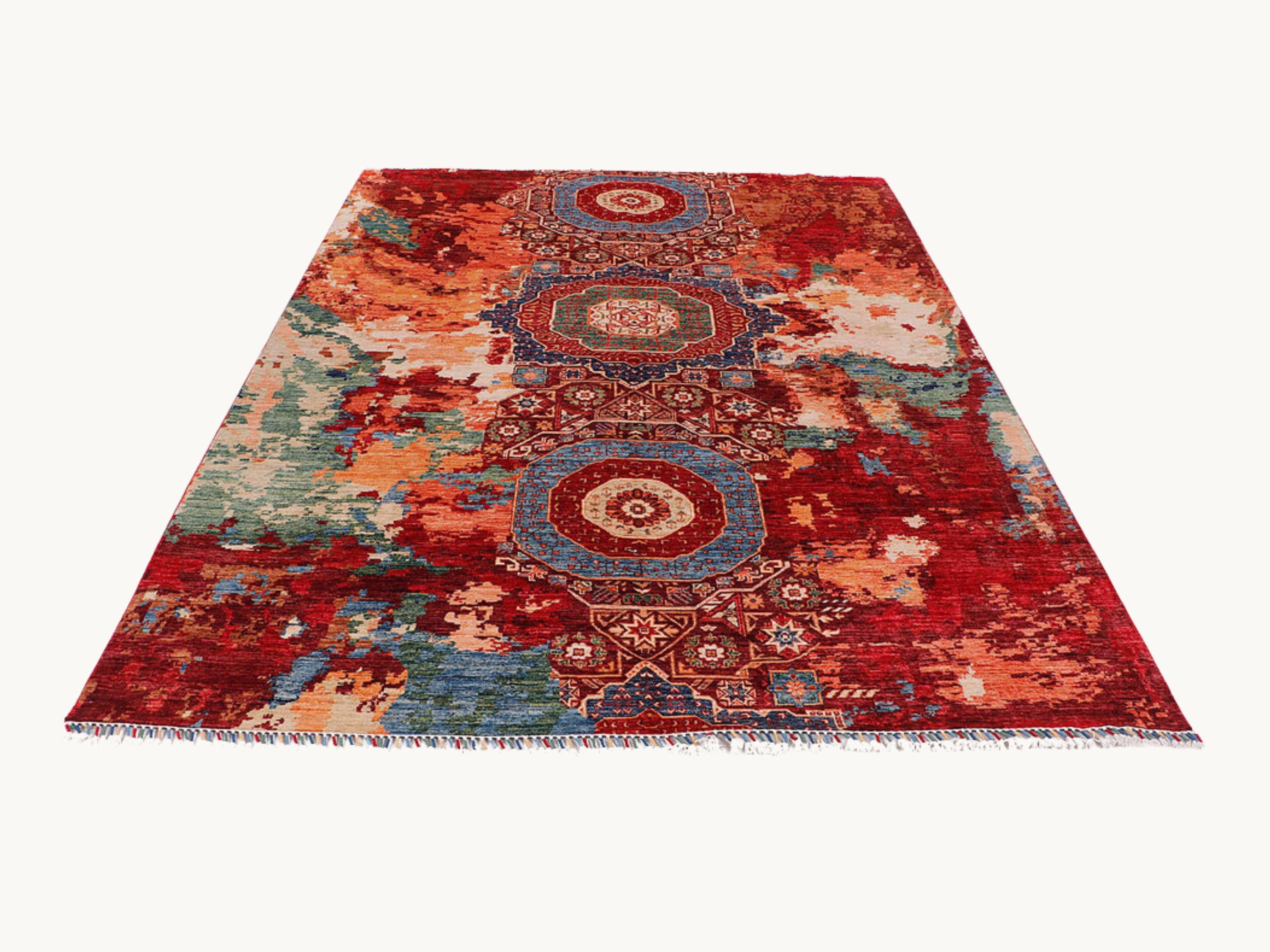 8x10 Persian Style Mamluk Rug, Hand Knotted Wool Area Rug, Geometric Medallion Carpet, Living Room Dining Room Decor