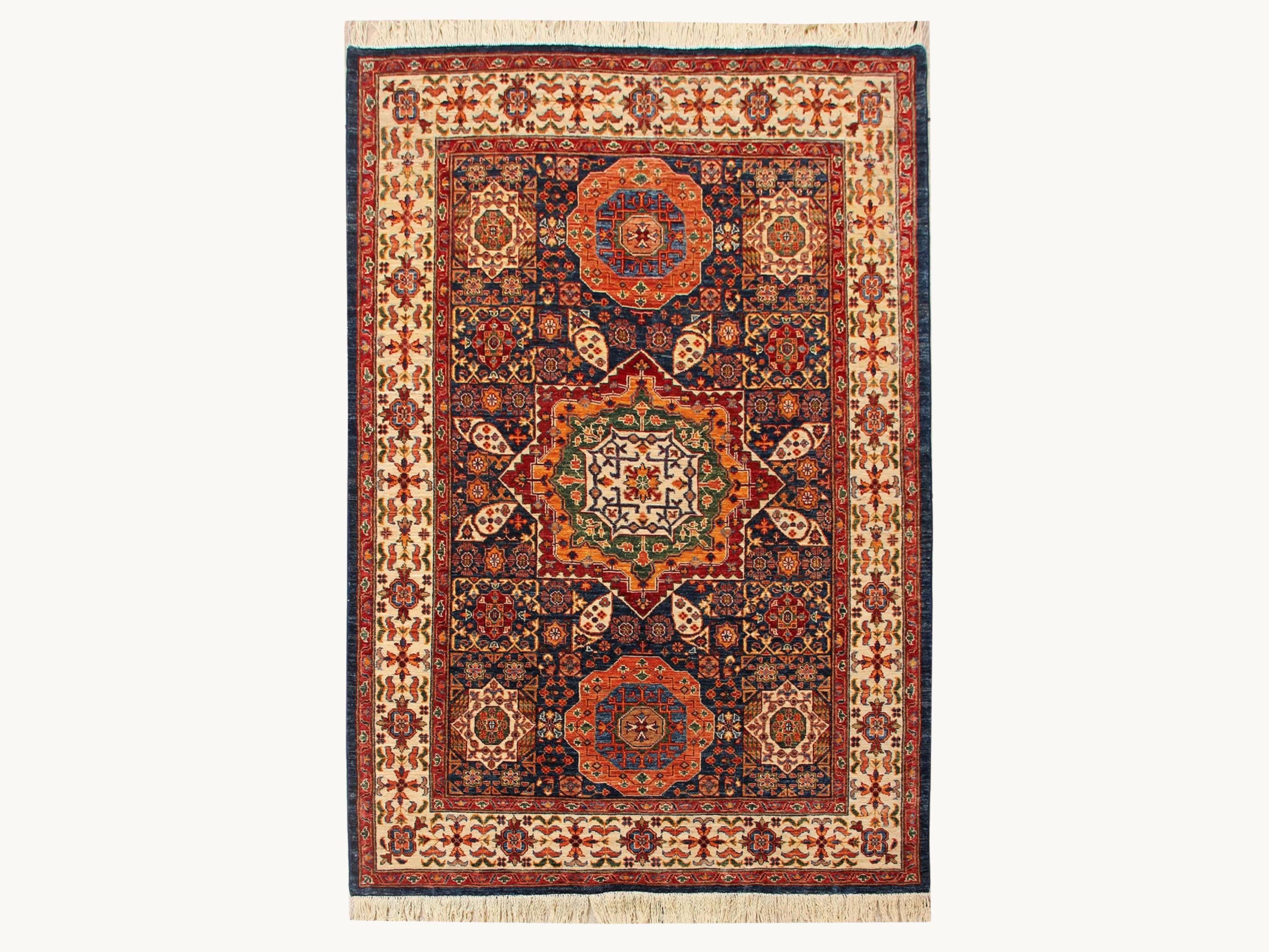 5x7 Mamluk Persian Style Rug, Blue Hand Knotted Wool Area Rug, Geometric Medallion Oriental Carpet