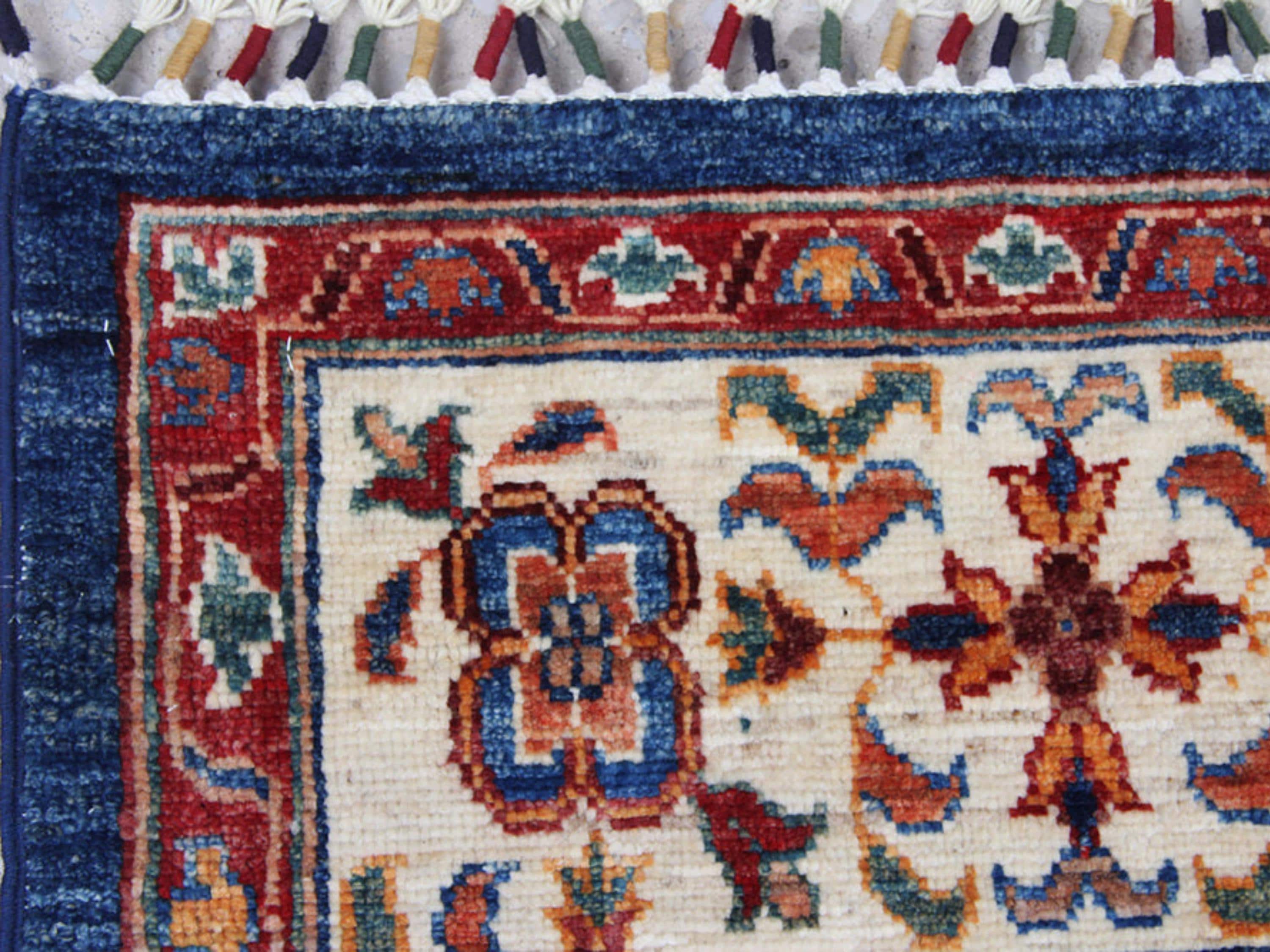 5x7 Mamluk Persian Style Rug, Blue Hand Knotted Wool Area Rug, Geometric Medallion Oriental Carpet