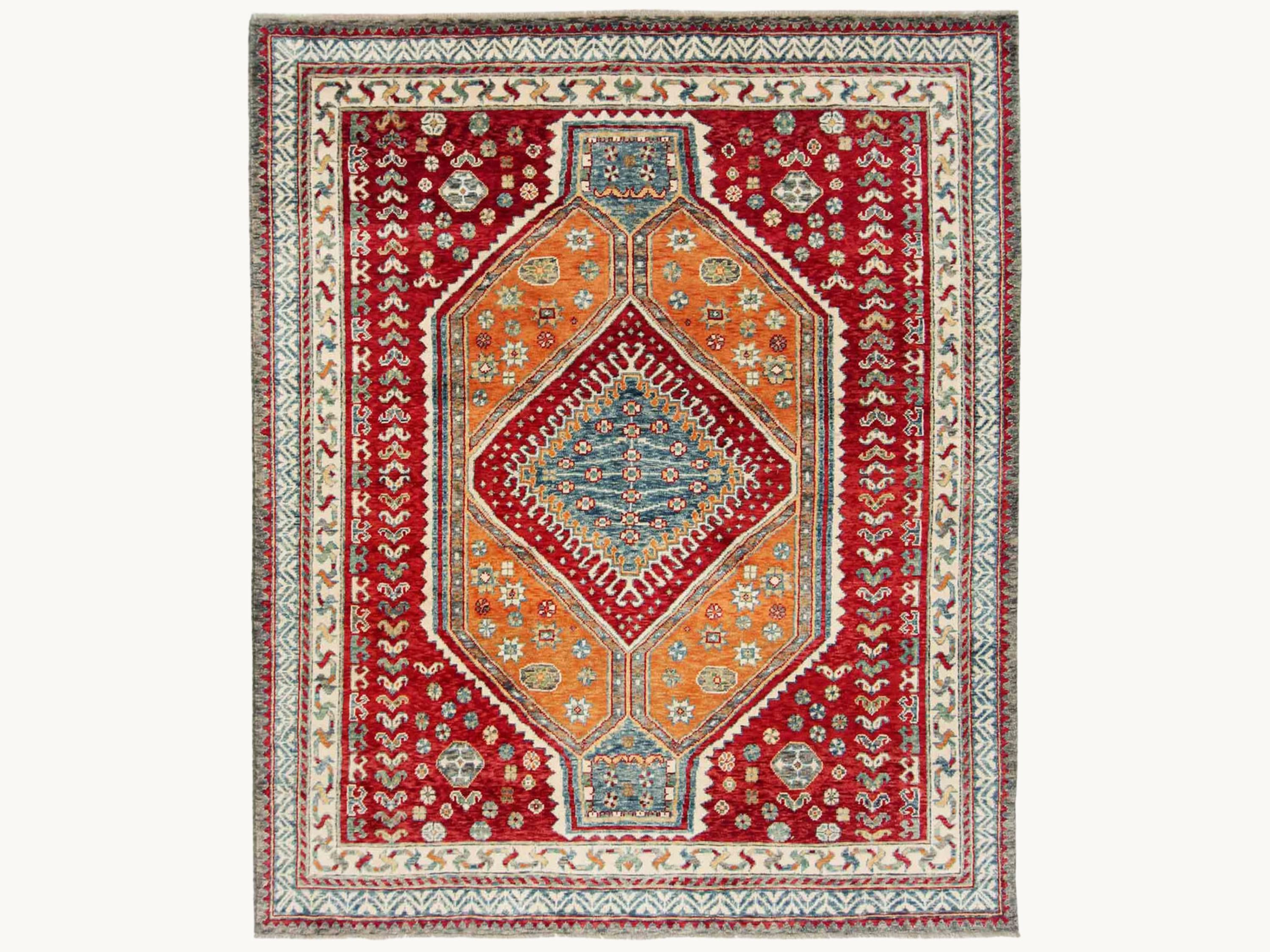 8x10 Turkish Qashqai Rug, Red Hand Knotted Wool Area Rug, Tribal Geometric Carpet, Living Room Dining Room Decor