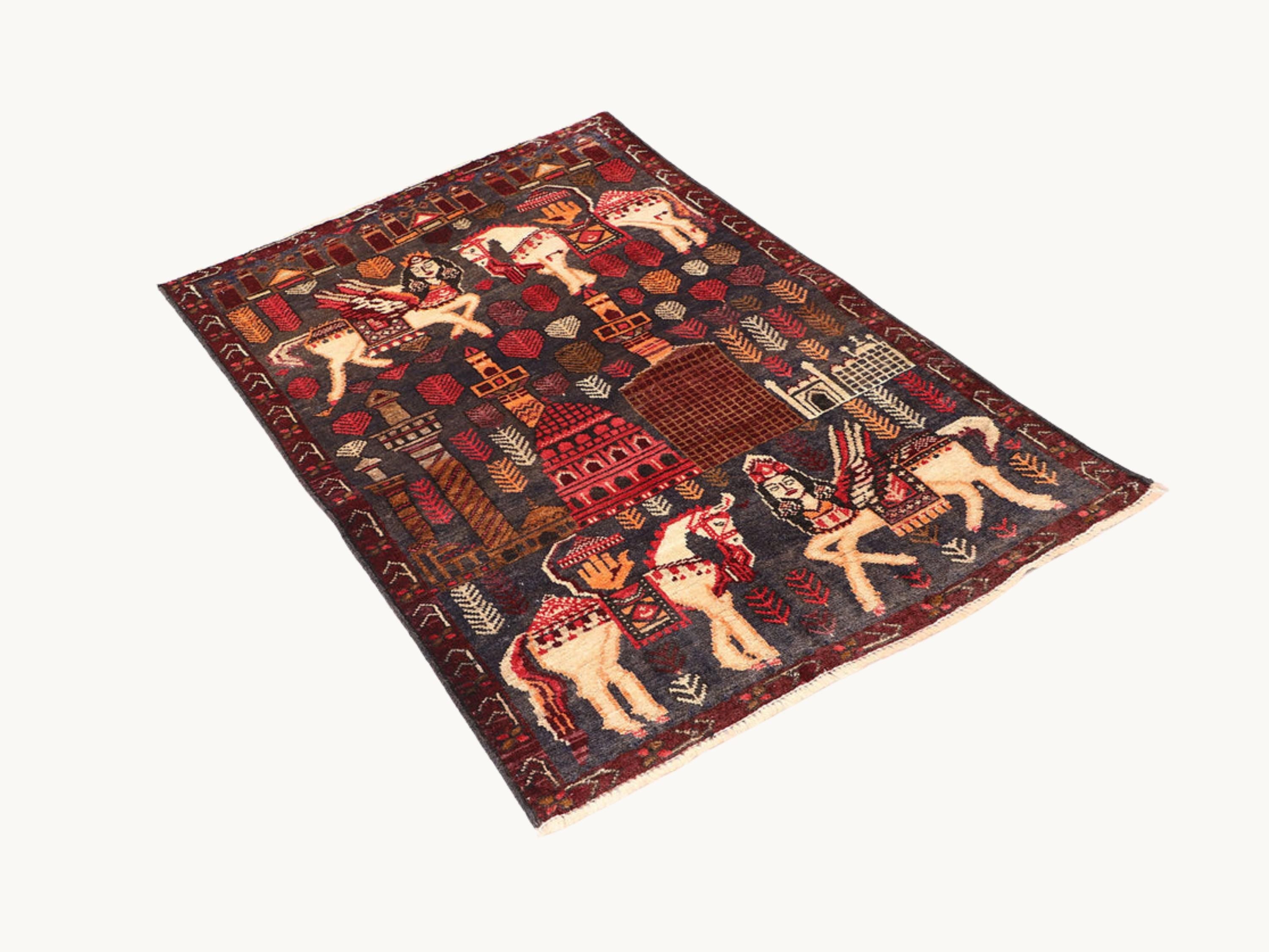 3x4 Tribal Pictorial Tapestry Wall Hanging Rug, Afghan Style Handmade Wool Textile Wall Art, Boho Folk Art Decor