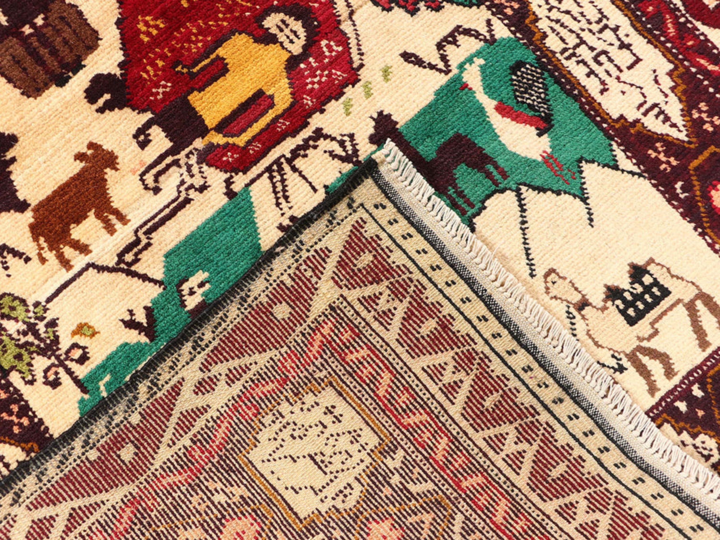 3x5 Ivory Pictorial Woven Wall Hanging Rug, Hand Knotted Wool Tapestry, Afghan Style Textile Wall Art, Animal Motif