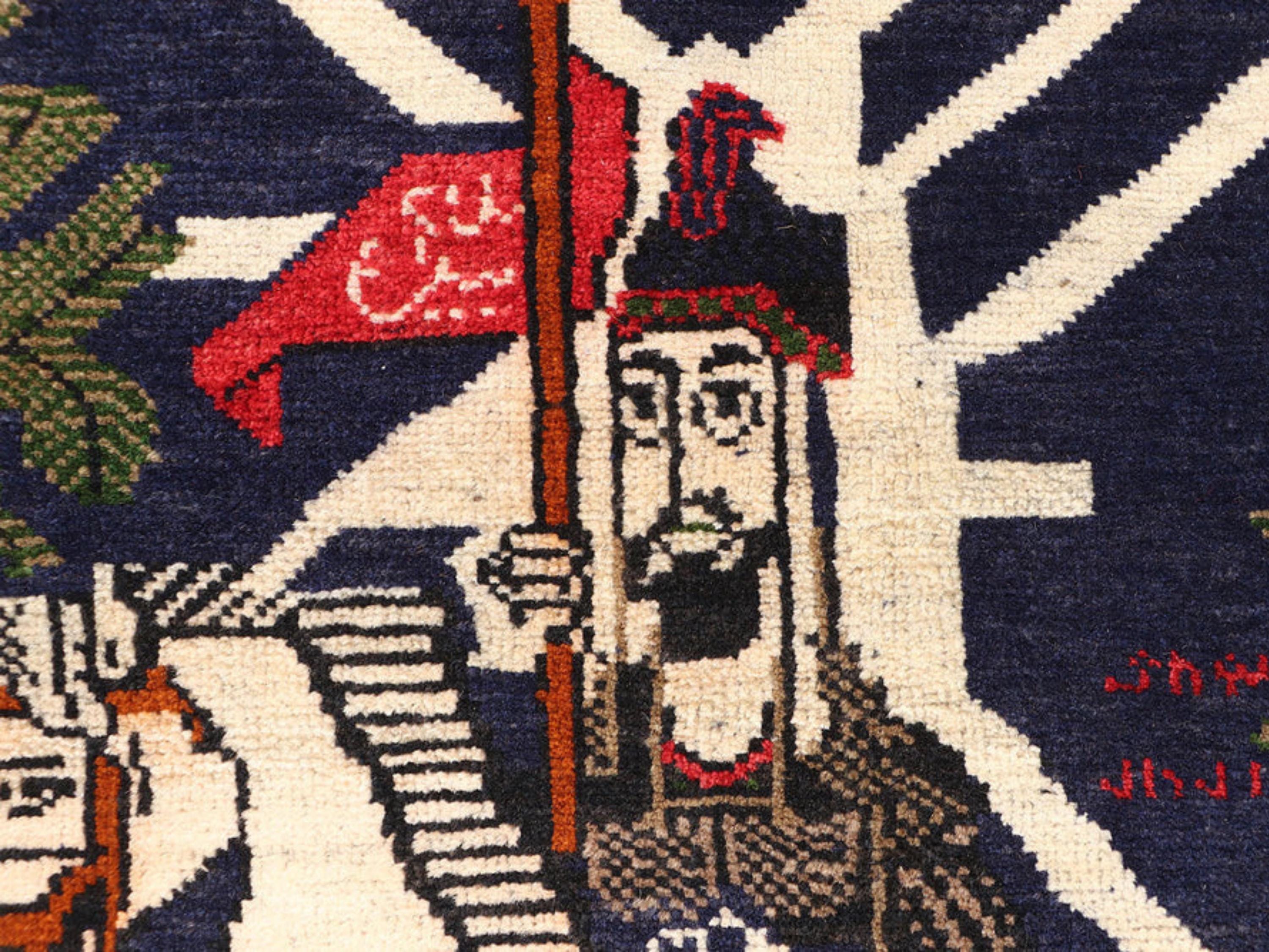 3x5 Horseman Woven Wall Hanging, Hand Knotted Wool Tapestry Rug, Afghan Style Textile Wall Art, Equestrian Folk Decor