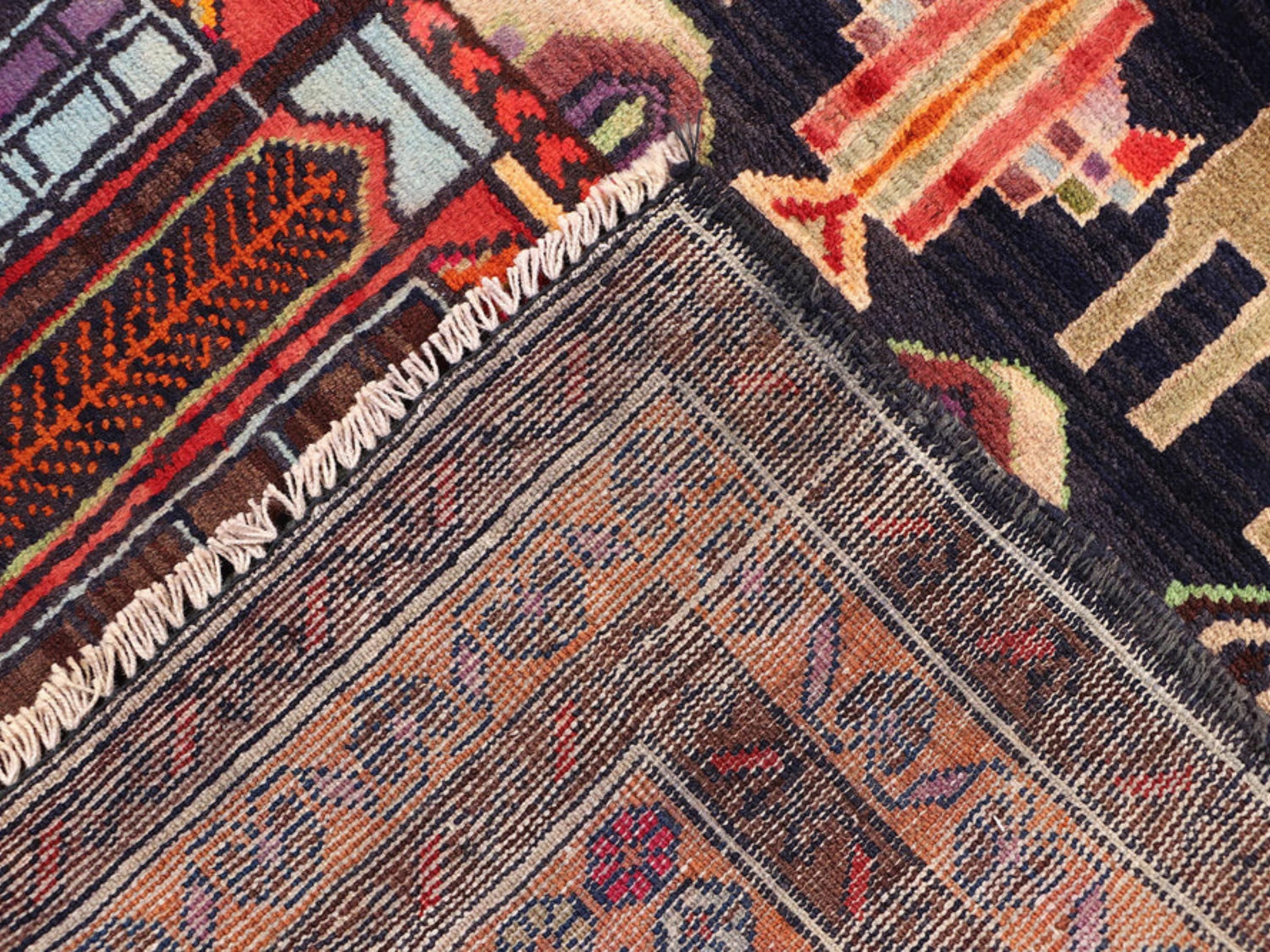 3x5 Arched Garden Woven Wall Hanging, Hand Knotted Wool Tapestry Rug, Afghan Style Textile Wall Art, Red Tree Motif