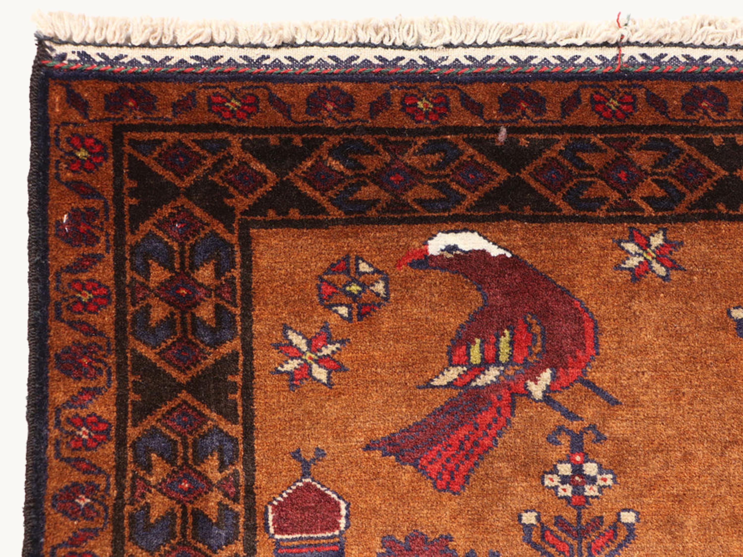 3x5 Architectural Bird Motif Tapestry Wall Hanging Rug, Afghan Style Handmade Wool Textile Wall Art, Tribal Decor