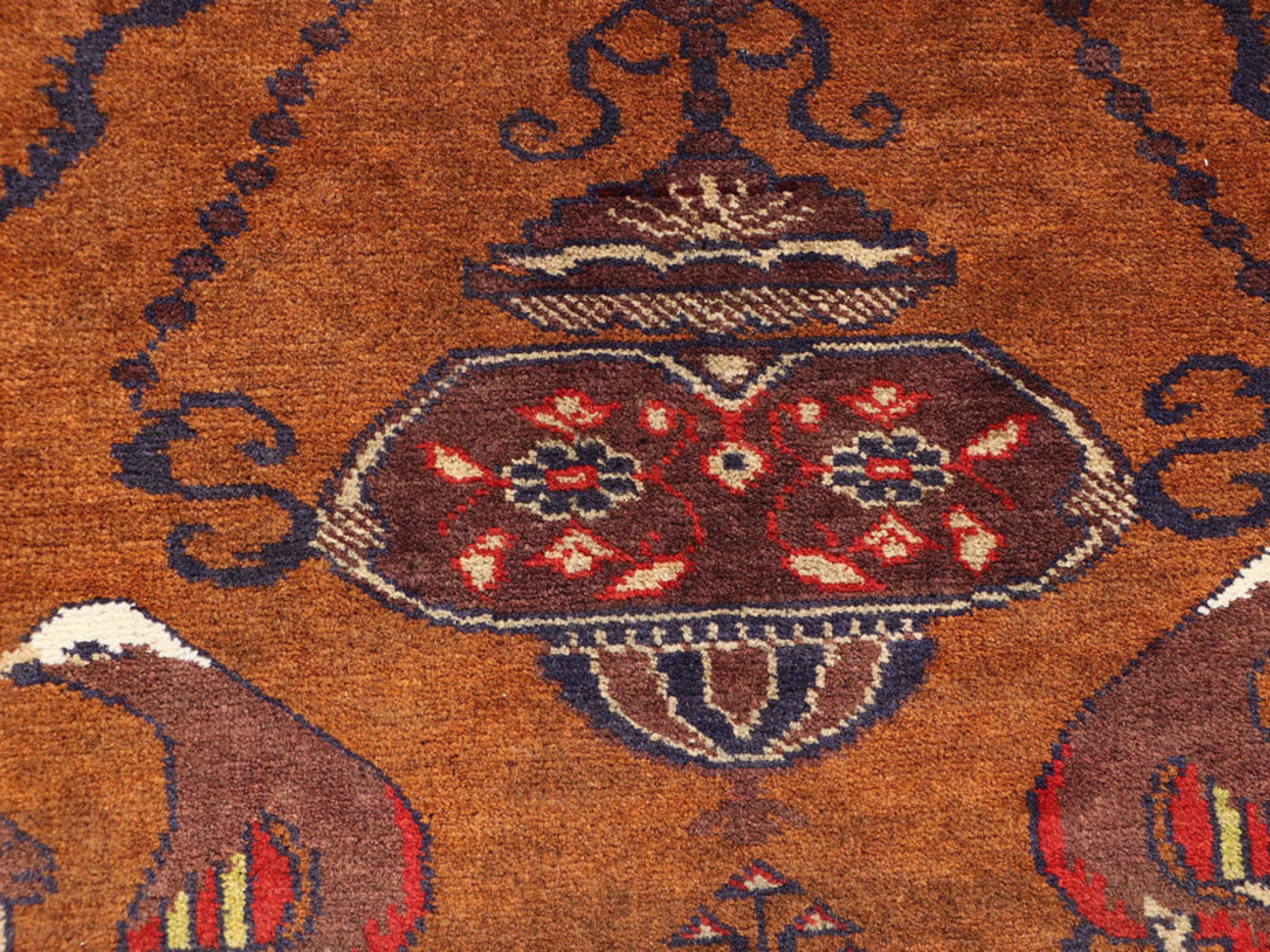 3x5 Architectural Bird Motif Tapestry Wall Hanging Rug, Afghan Style Handmade Wool Textile Wall Art, Tribal Decor