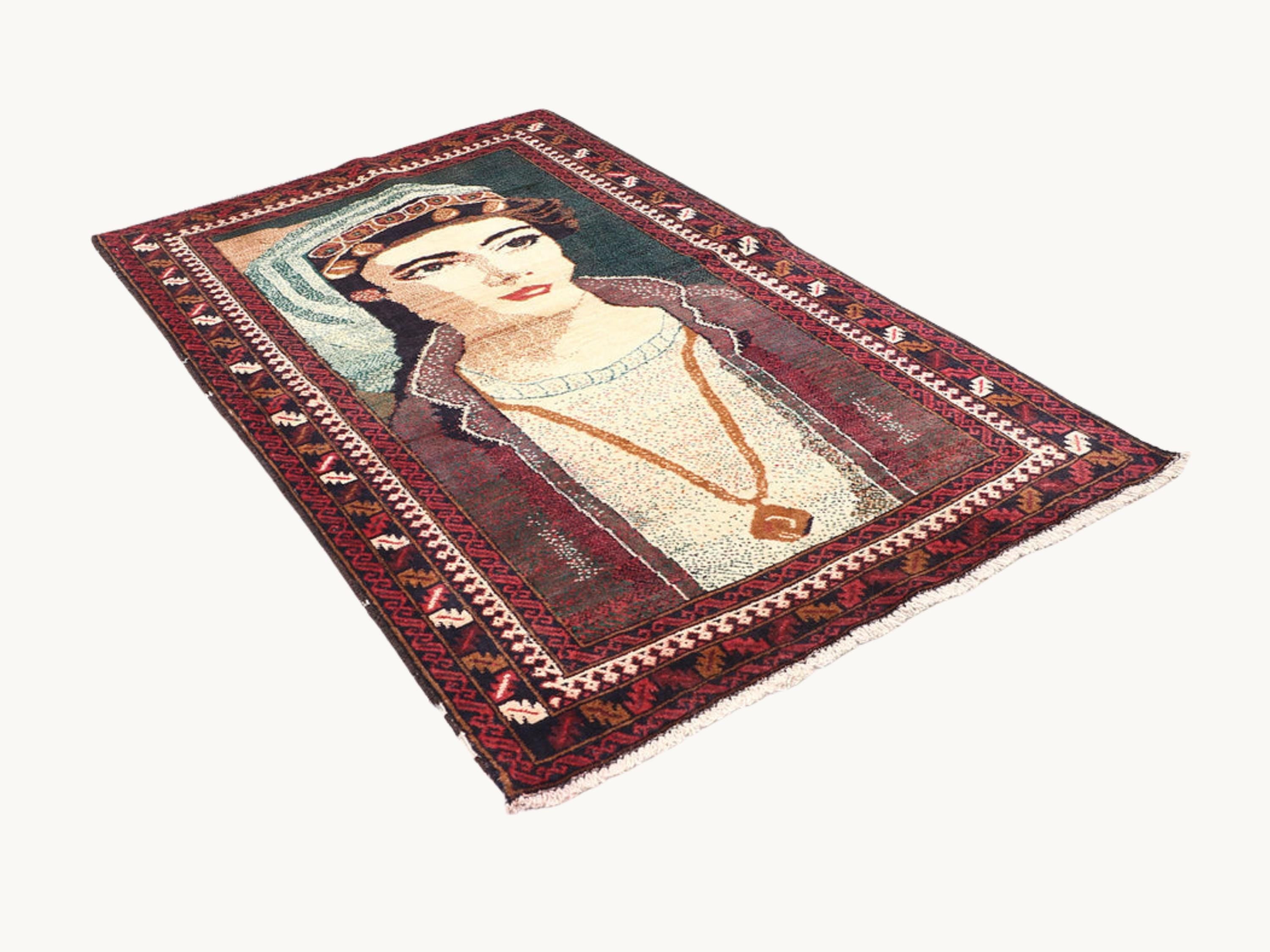 3x5 Portrait Tapestry Wall Hanging Rug, Afghan Style Handmade Wool Textile Wall Art, Folk Art Decor