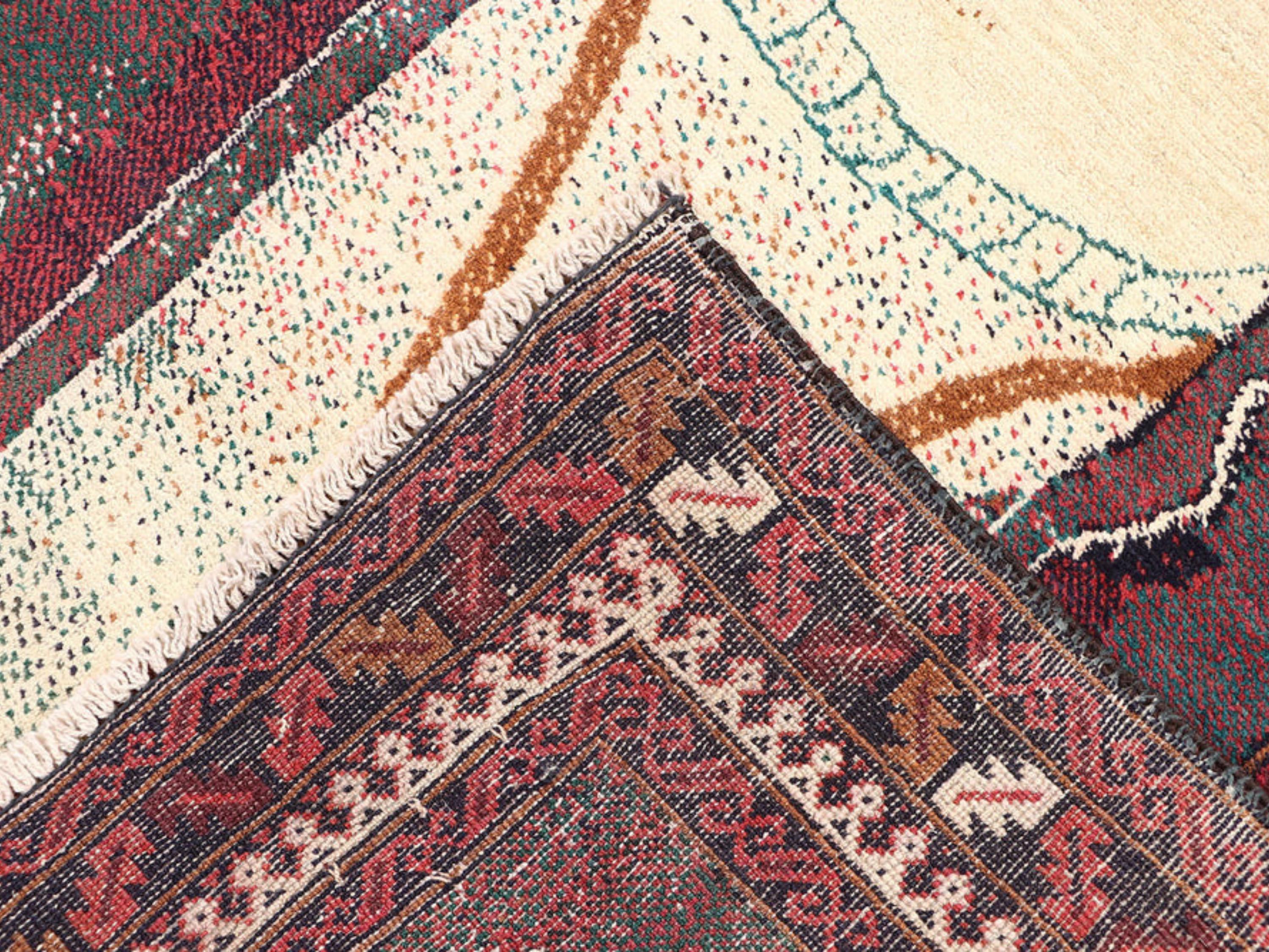 3x5 Portrait Tapestry Wall Hanging Rug, Afghan Style Handmade Wool Textile Wall Art, Folk Art Decor
