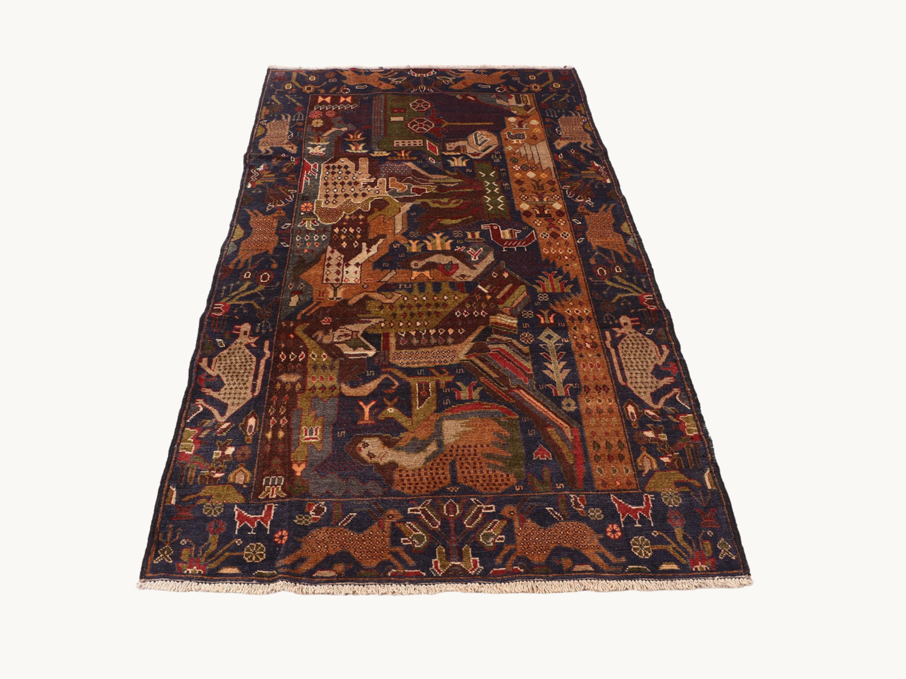 3x5 Brown Pictorial Woven Wall Hanging, Hand Knotted Wool Tapestry, Afghan Style Textile Wall Art, Folk Art Decor