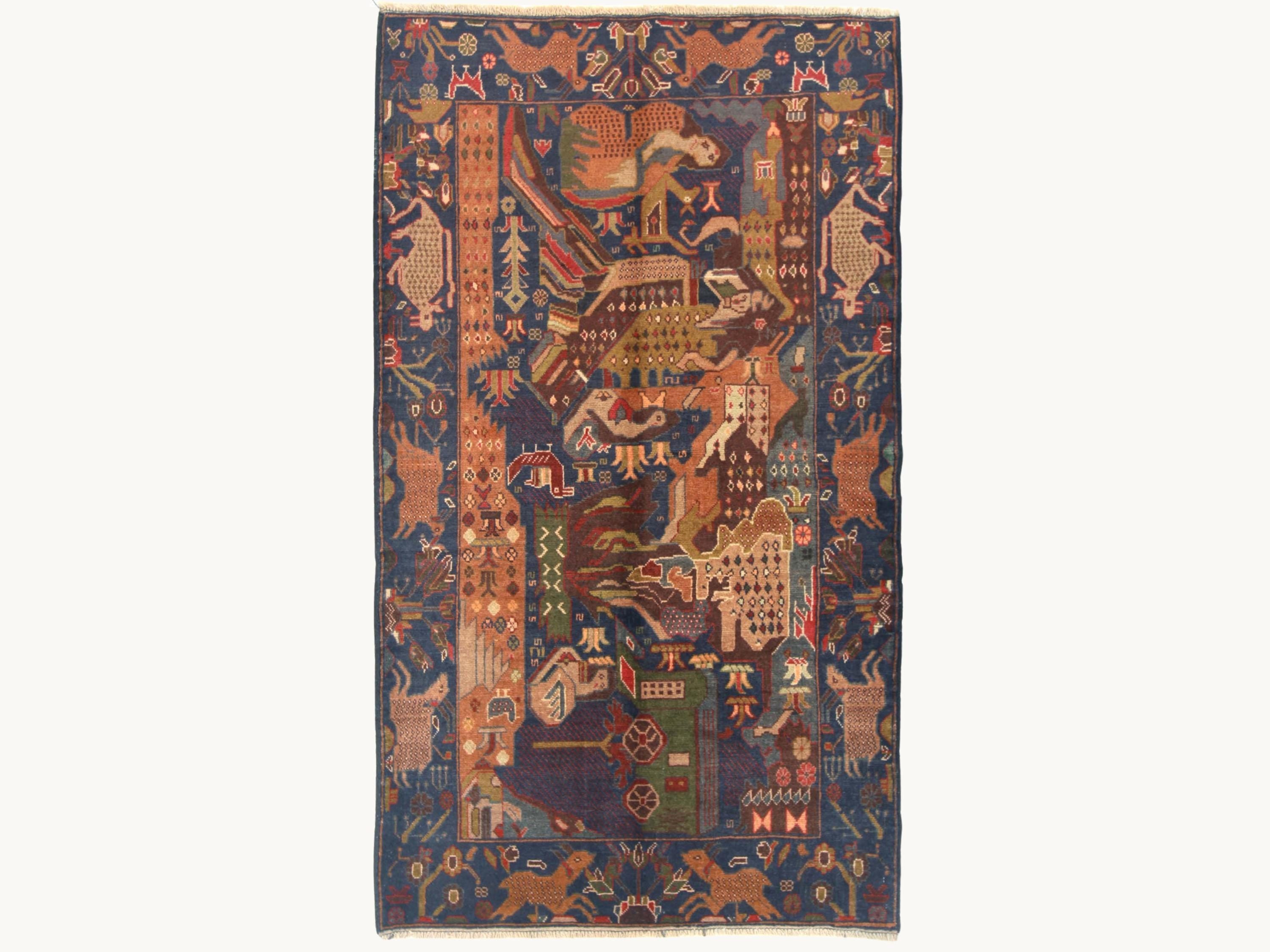 3x5 Brown Pictorial Woven Wall Hanging, Hand Knotted Wool Tapestry, Afghan Style Textile Wall Art, Folk Art Decor