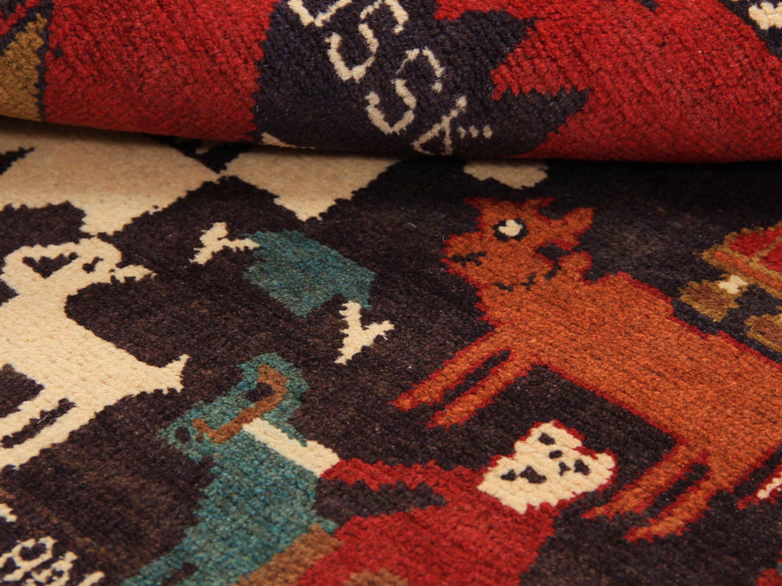 2x3 Folk Art Tribal Rug, Hand Knotted Afghan Pictorial Wool Wall Hanging, Bedroom Office Decor