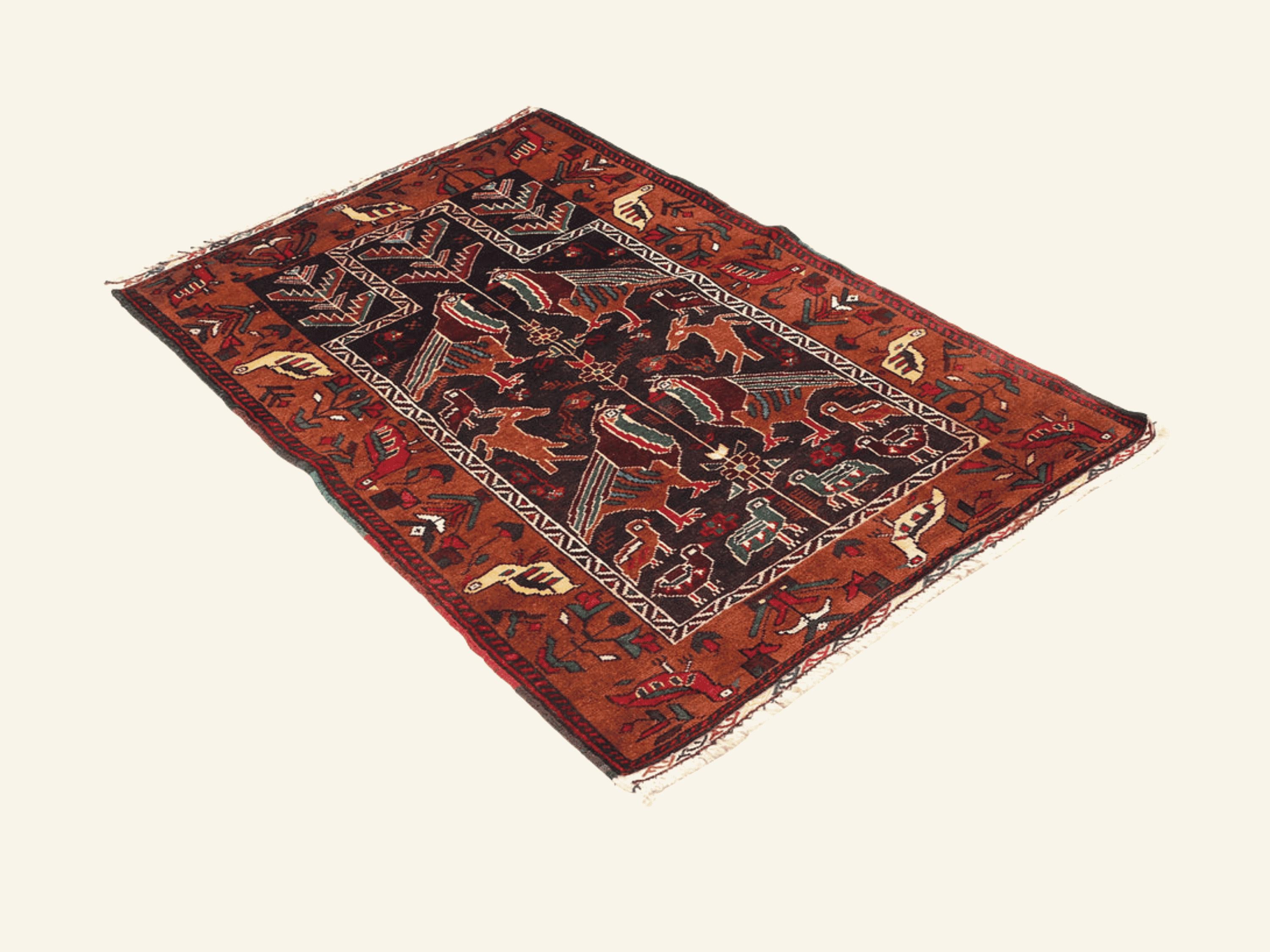 3x4 Bird Motif Tapestry Wall Hanging, Afghan Style Handmade Wool Woven Wall Art, Animal Nature Folk Decor