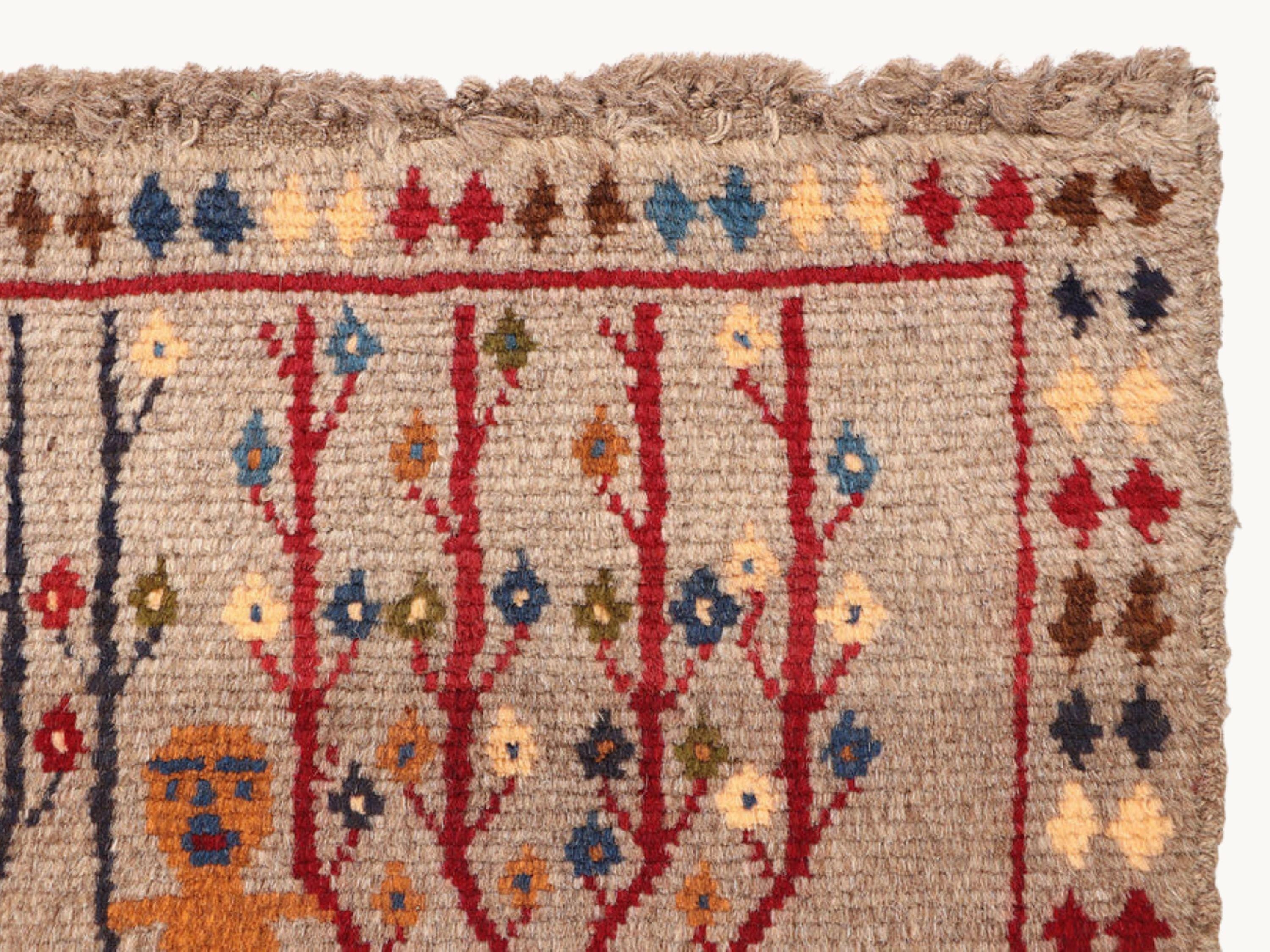 2.6x4 Tree of Life Tapestry Wall Hanging Rug, Afghan Style Handmade Wool Textile Wall Art, Tribal Folk Art Decor