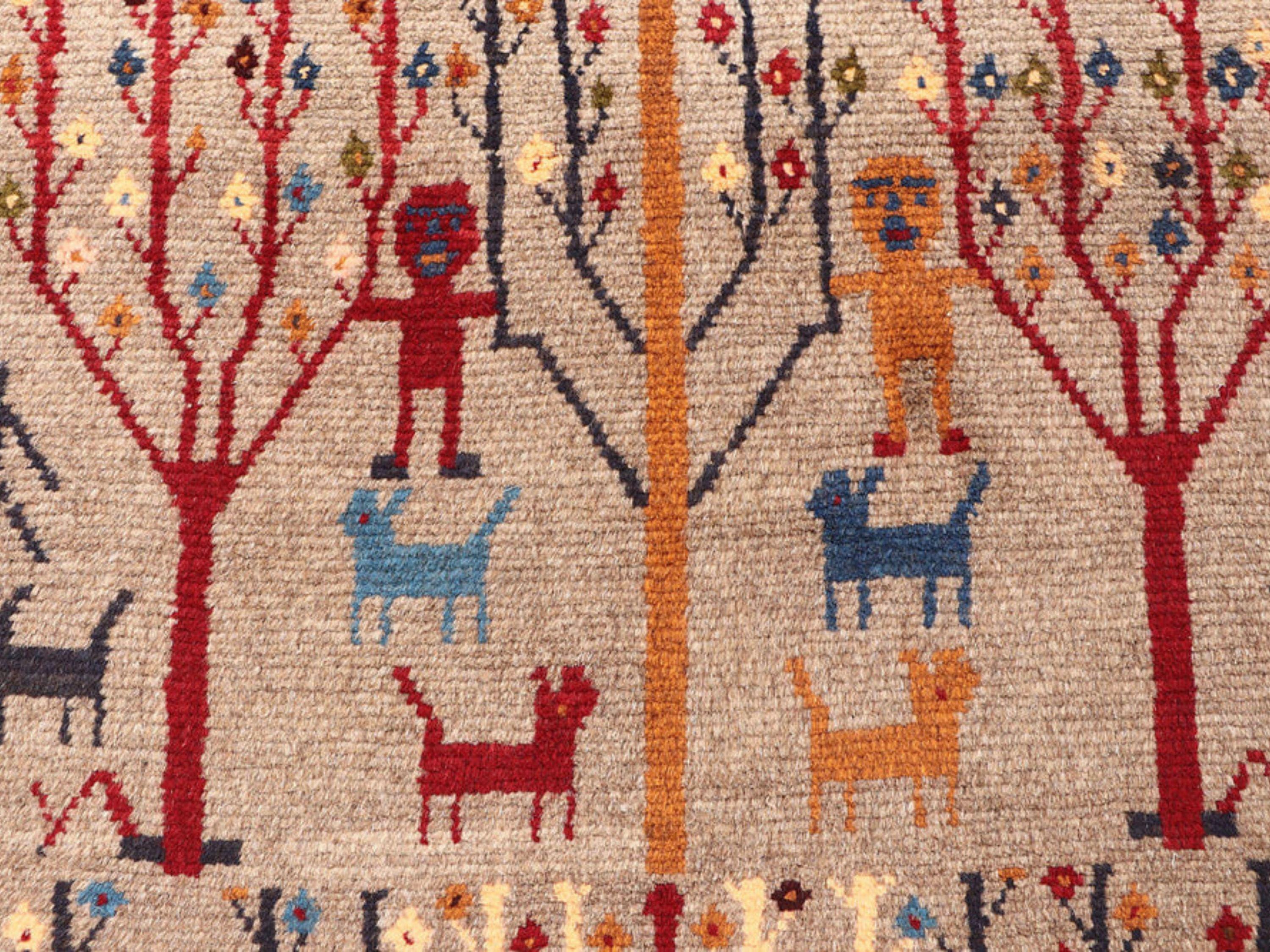 2.6x4 Tree of Life Tapestry Wall Hanging Rug, Afghan Style Handmade Wool Textile Wall Art, Tribal Folk Art Decor