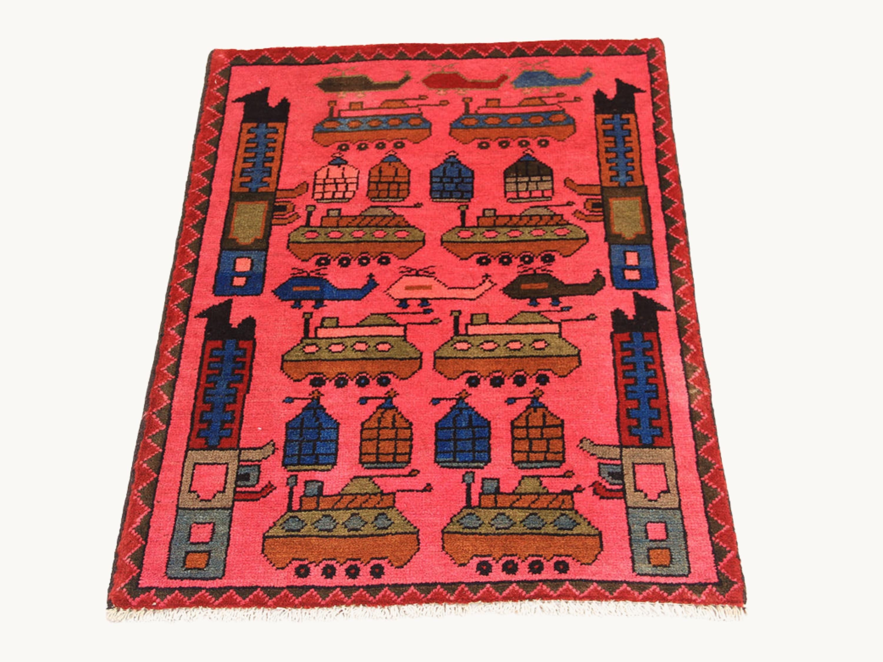 2x3 Tribal Military Rug, Handmade Wool Afghan War Rug, Folk Art Collectible Decor