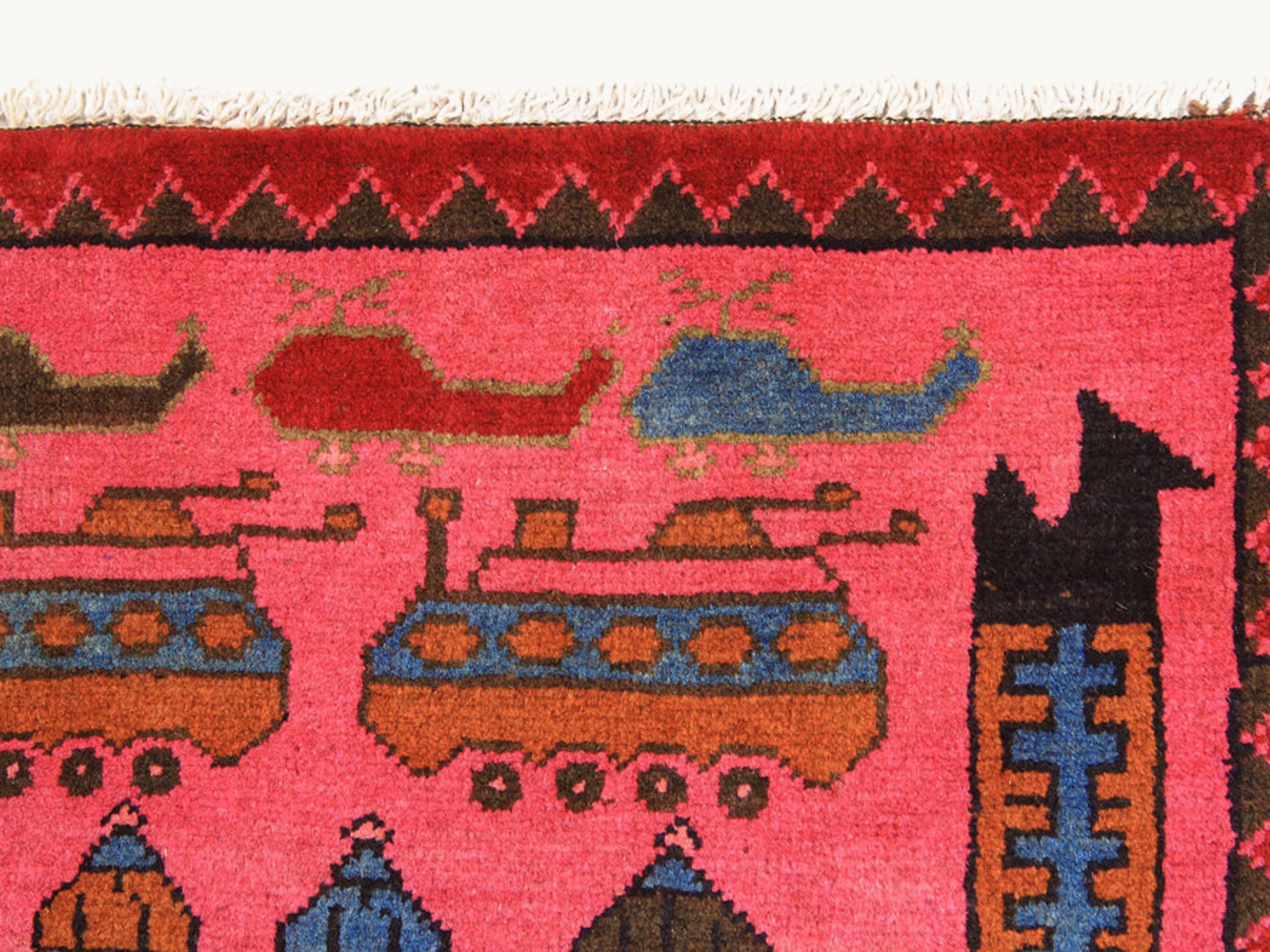 2x3 Tribal Military Rug, Handmade Wool Afghan War Rug, Folk Art Collectible Decor