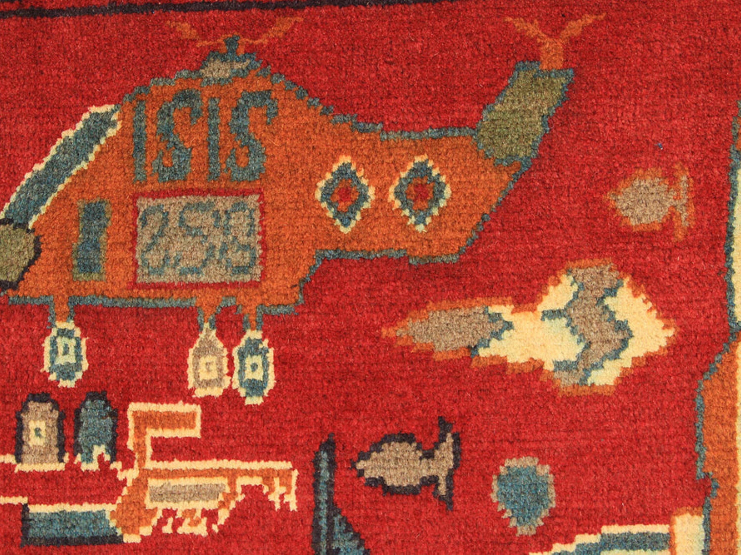 2x3 Military War Rug, Handmade Wool Afghan Tribal Rug, Collectible Folk Art Decor