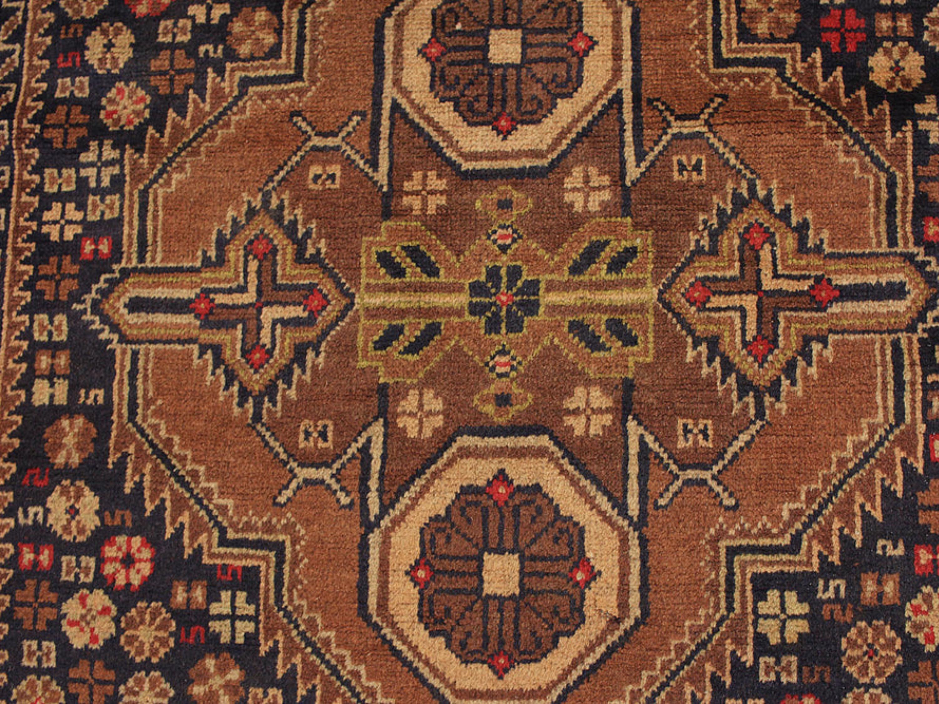3x10 Tribal Runner Rug, Hand Knotted Wool Geometric Long Hallway Runner, Brown Oriental Corridor Carpet