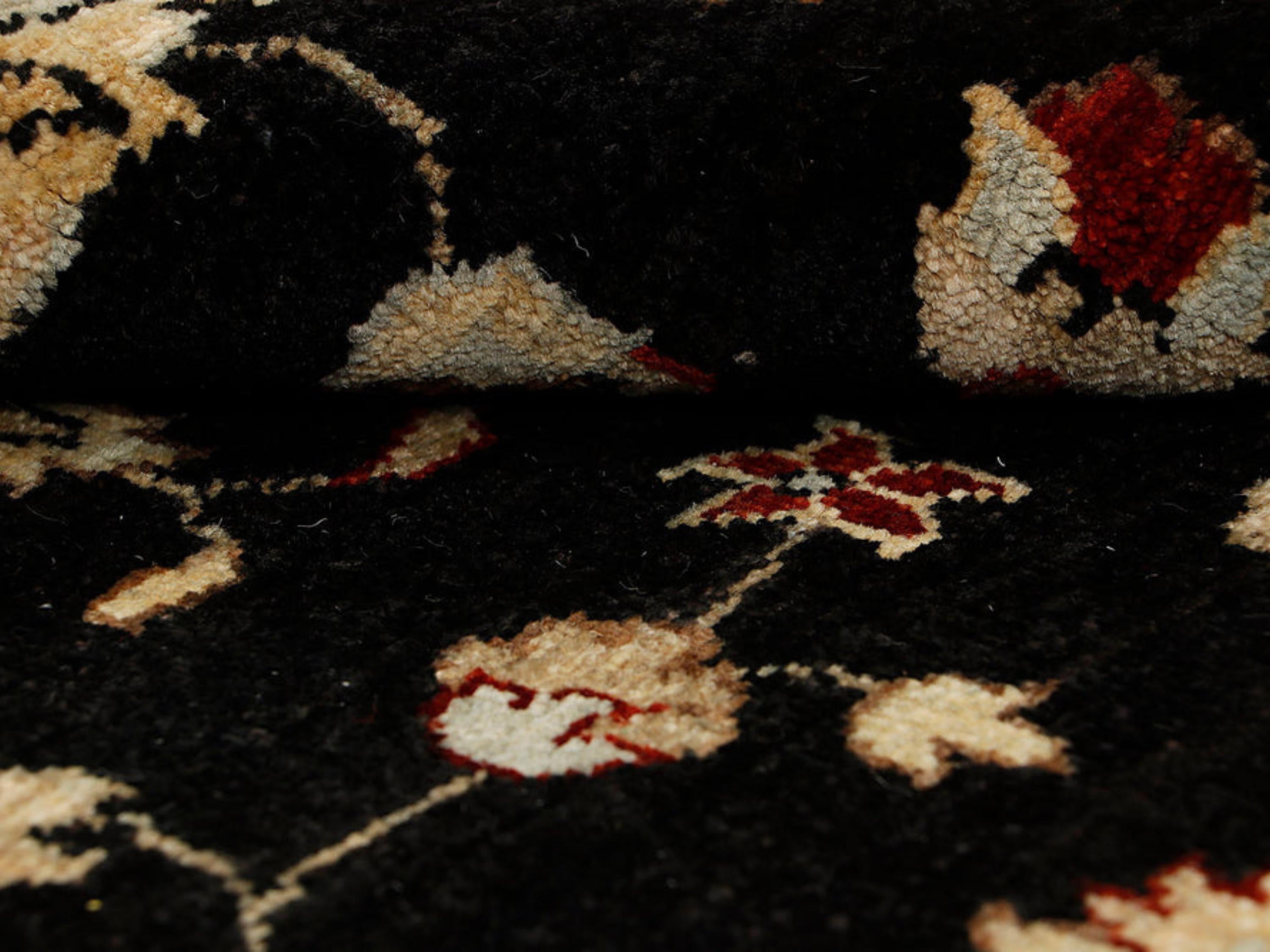 4x6 Persian Style Rug, Hand Knotted Black Wool Rug, Handmade Floral Area Carpet, Living Room Bedroom Decor
