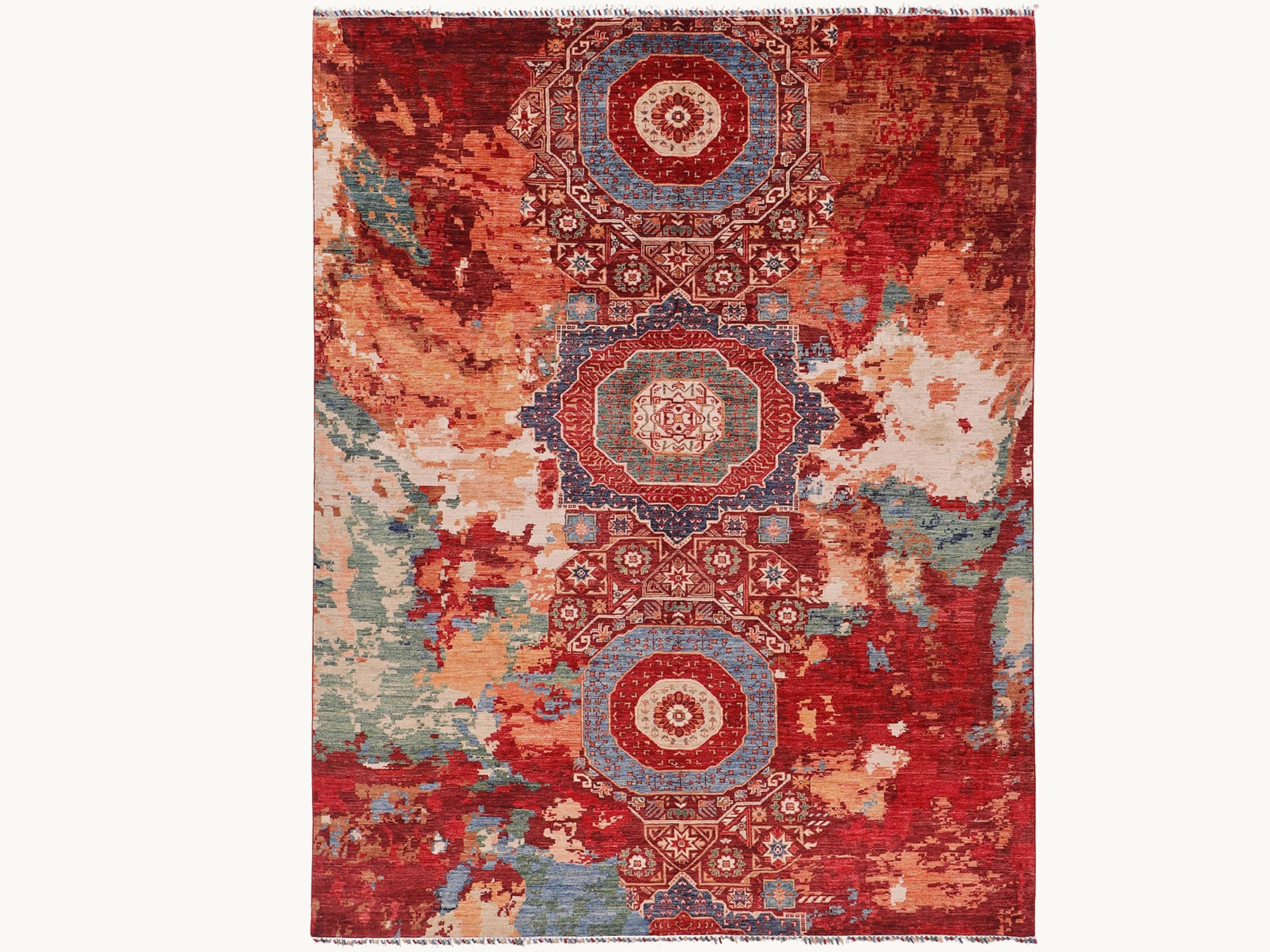 8x10 Persian Style Mamluk Rug, Hand Knotted Wool Area Rug, Geometric Medallion Carpet, Living Room Dining Room Decor