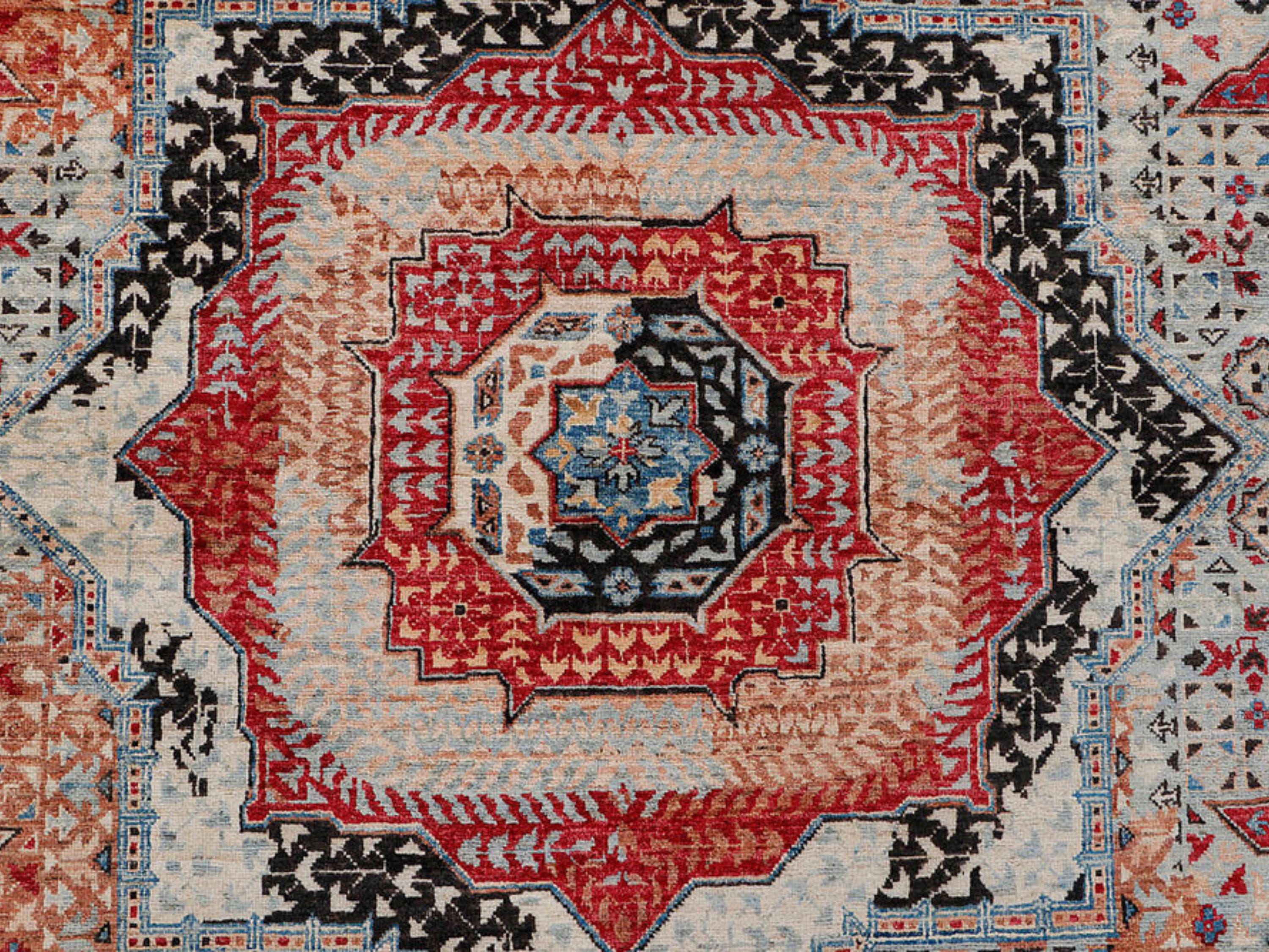 10x14 Persian Style Mamluk Rug, Hand Knotted Wool Area Rug, Geometric Medallion Carpet, Luxury Living Room Dining Room Decor