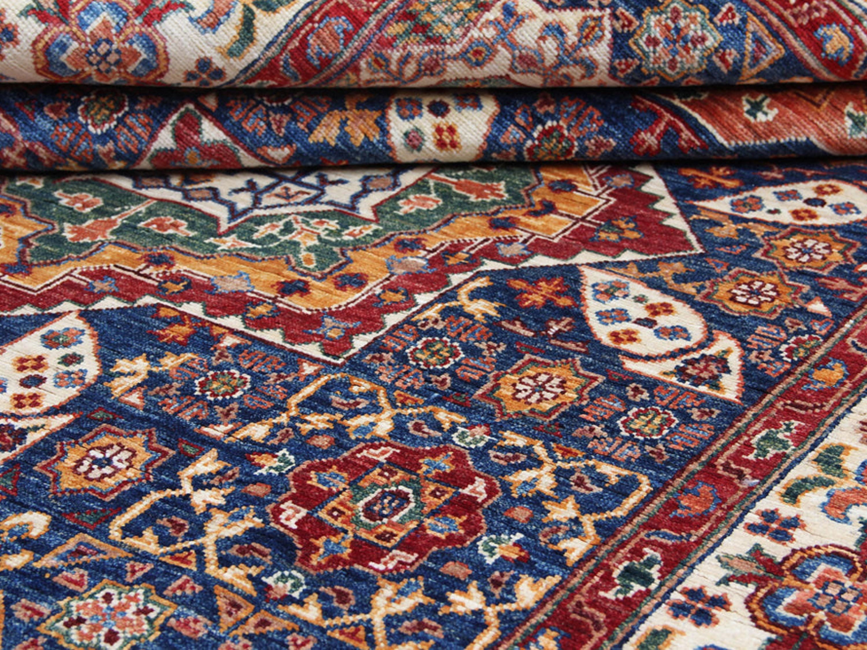 5x7 Mamluk Persian Style Rug, Blue Hand Knotted Wool Area Rug, Geometric Medallion Oriental Carpet