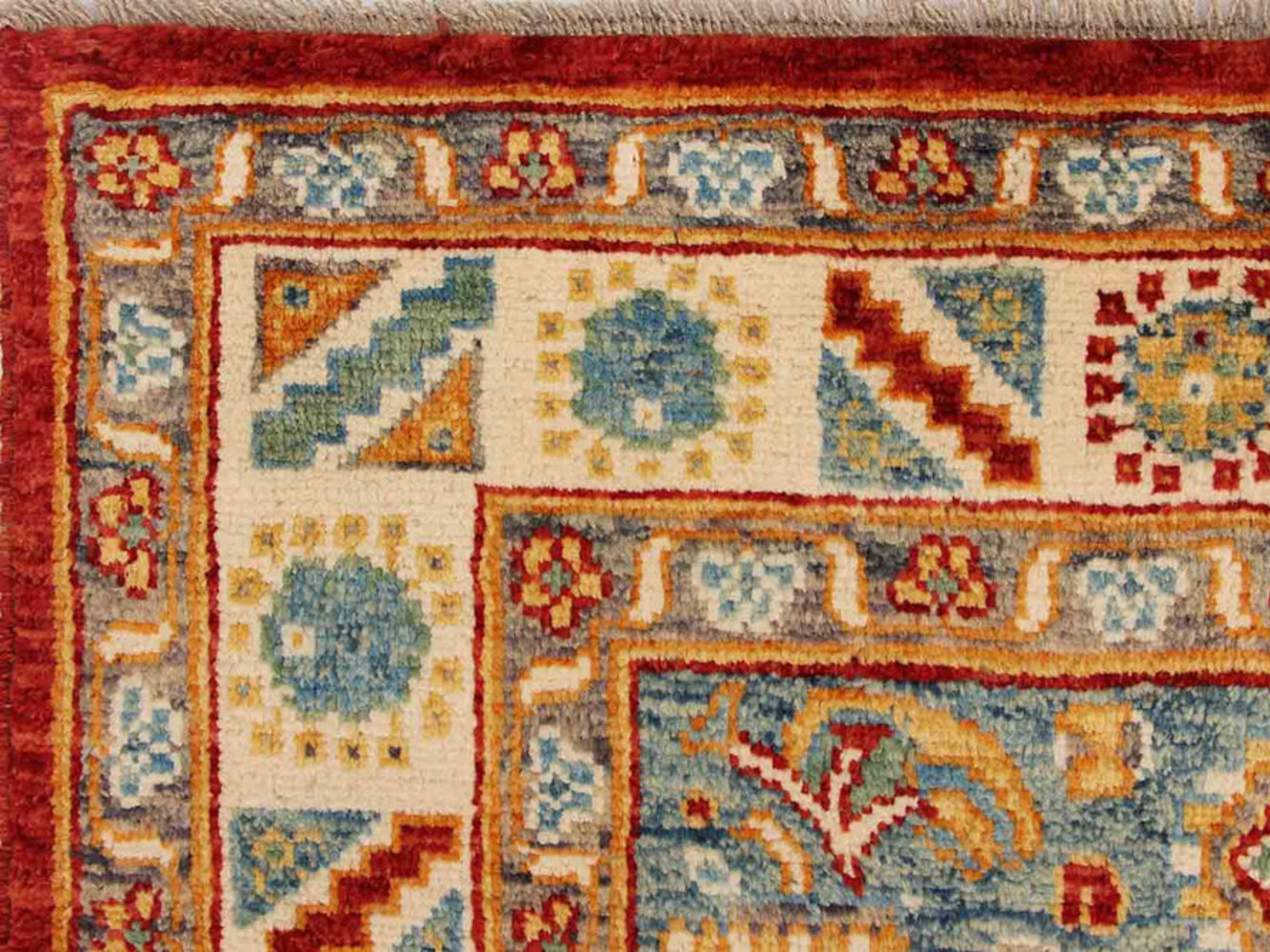 5.6x8 Turkish Qashqai Rug, Blue Red Hand Knotted Wool Area Rug, Tribal Geometric Carpet, Living Room Bedroom Decor
