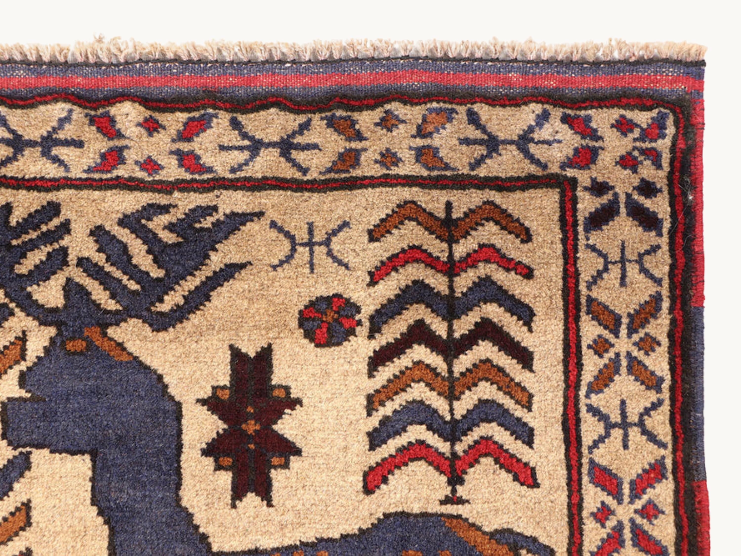 3x5 Animal Motif Tapestry Wall Hanging Rug, Afghan Style Handmade Wool Textile Wall Art, Tribal Folk Art Decor