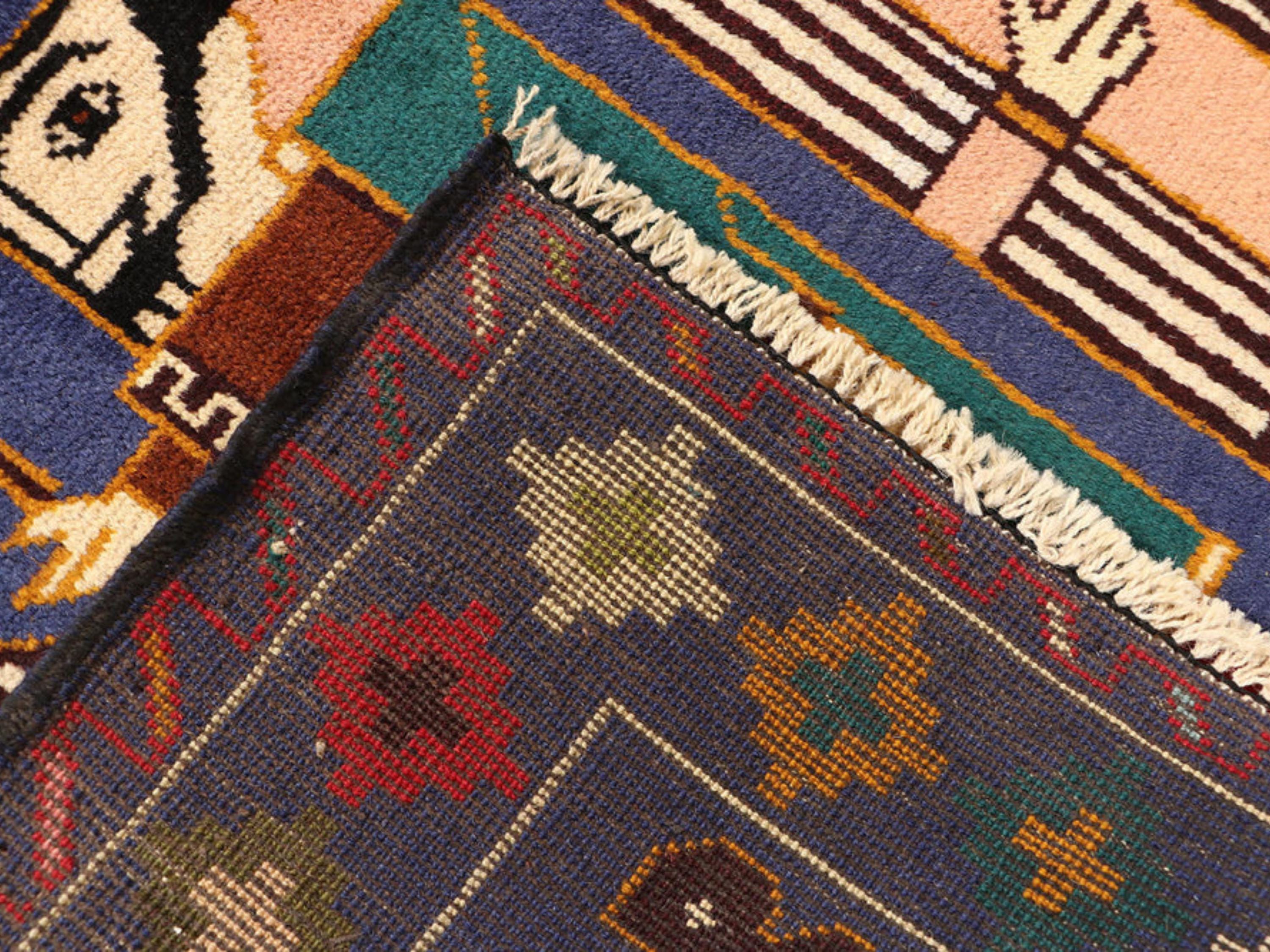 3x5 Folk Figure Woven Wall Hanging Rug, Hand Knotted Wool Tapestry, Afghan Style Textile Wall Art, Purple Tribal Decor