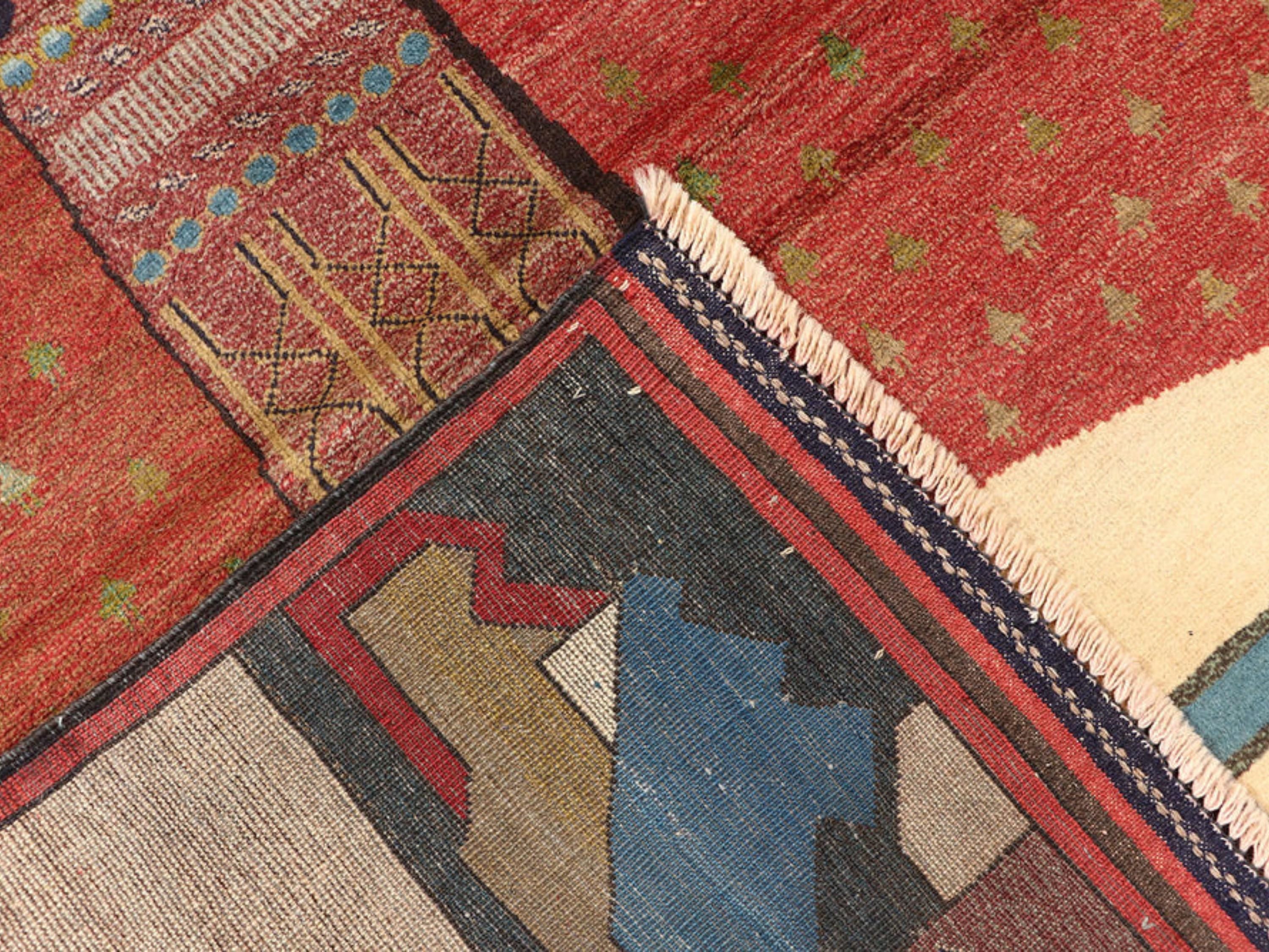 3x4 Architectural Pictorial Tapestry Wall Hanging Rug, Afghan Style Handmade Wool Textile Wall Art, Folk Art Decor