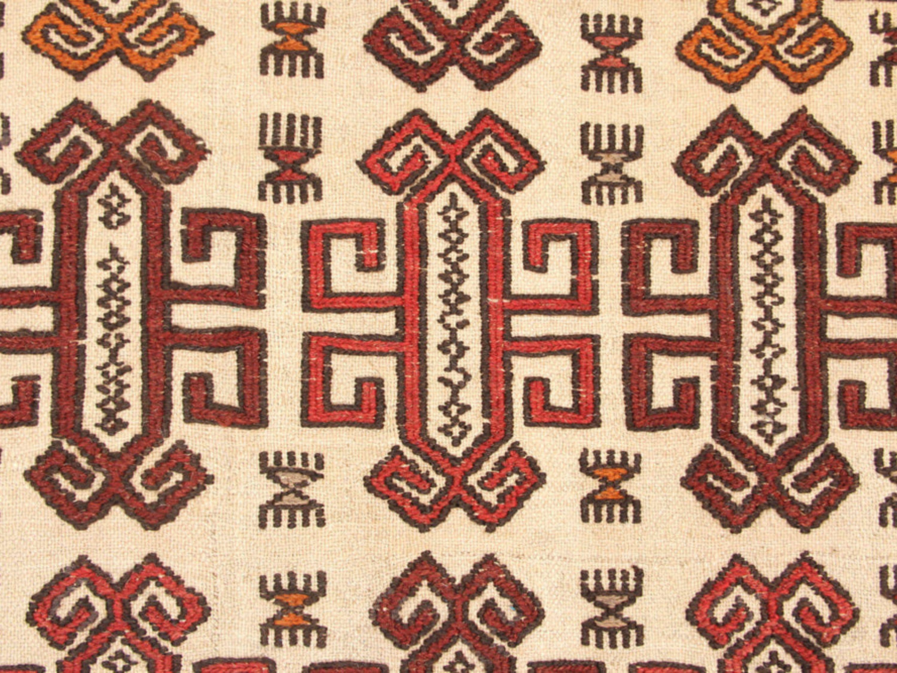 4x6 Afghan Wool Rug, Handmade Ivory Tribal Area Rug, Geometric Bird Motif Hand Knotted Carpet