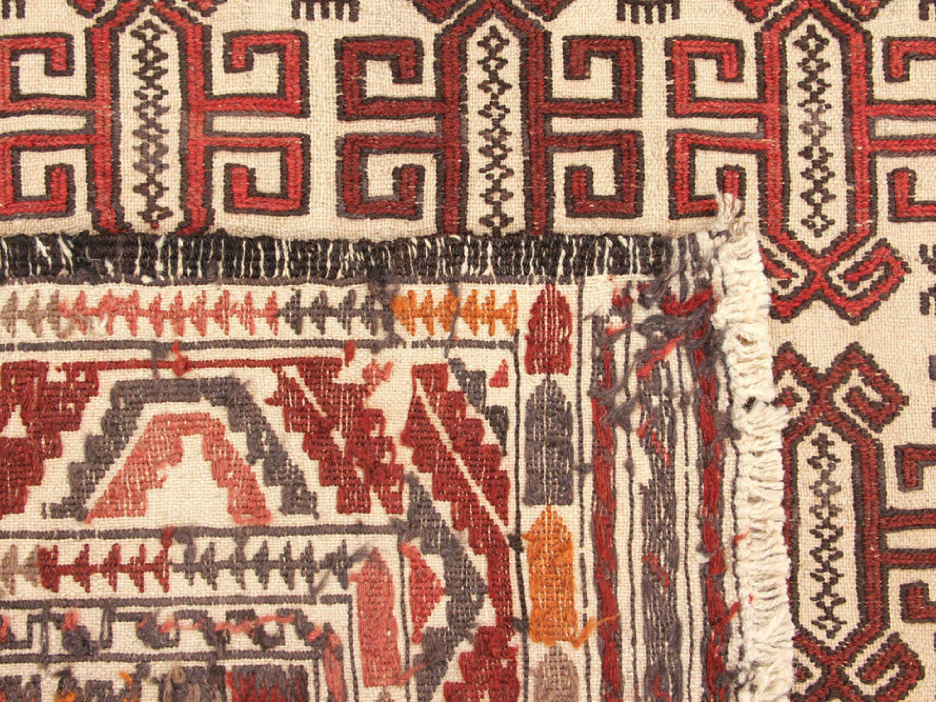 4x6 Afghan Wool Rug, Handmade Ivory Tribal Area Rug, Geometric Bird Motif Hand Knotted Carpet