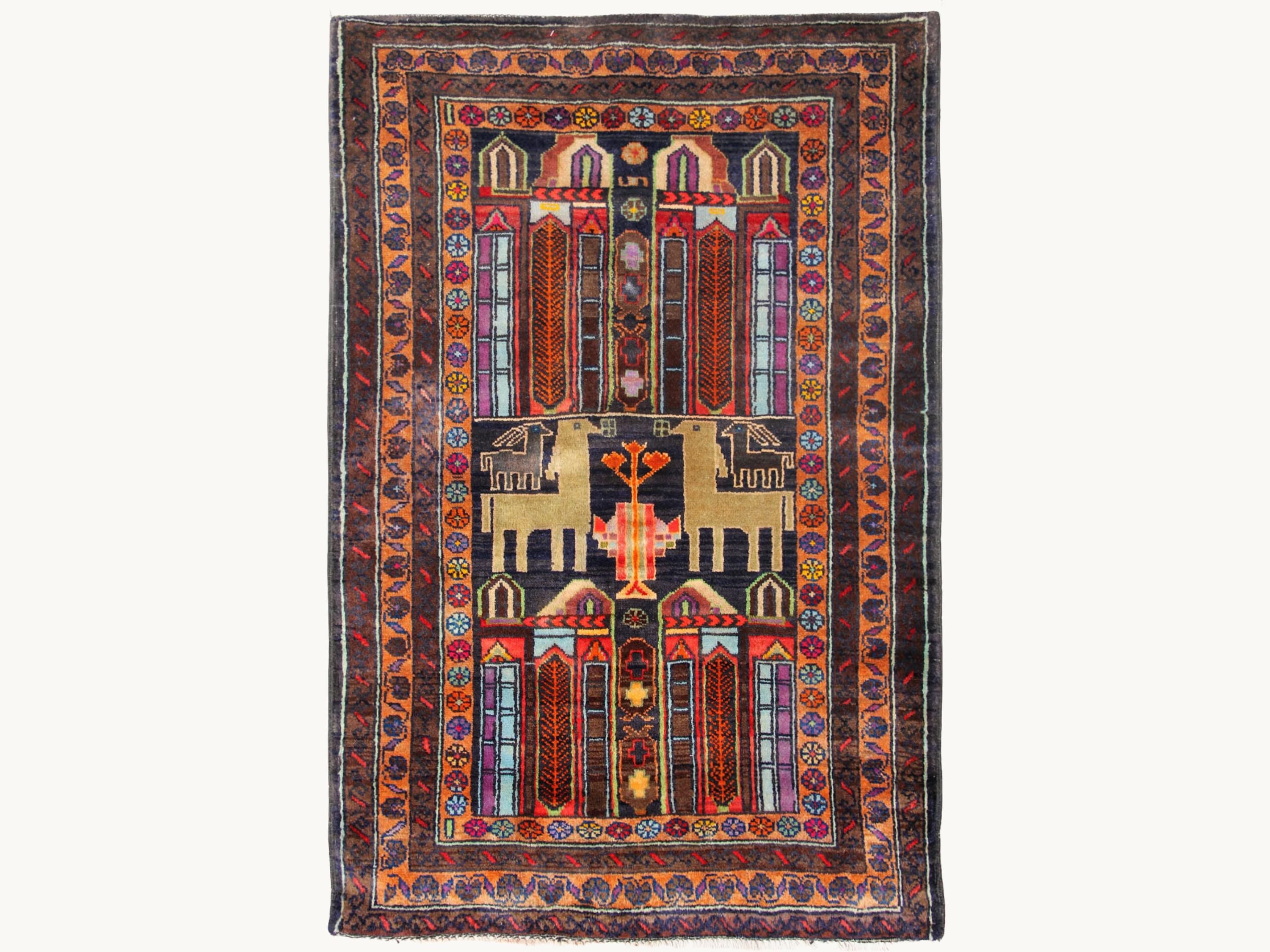 x5 Arched Garden Woven Wall Hanging, Hand Knotted Wool Afghan Tapestry, Red Tree of Life Folk Wall Art