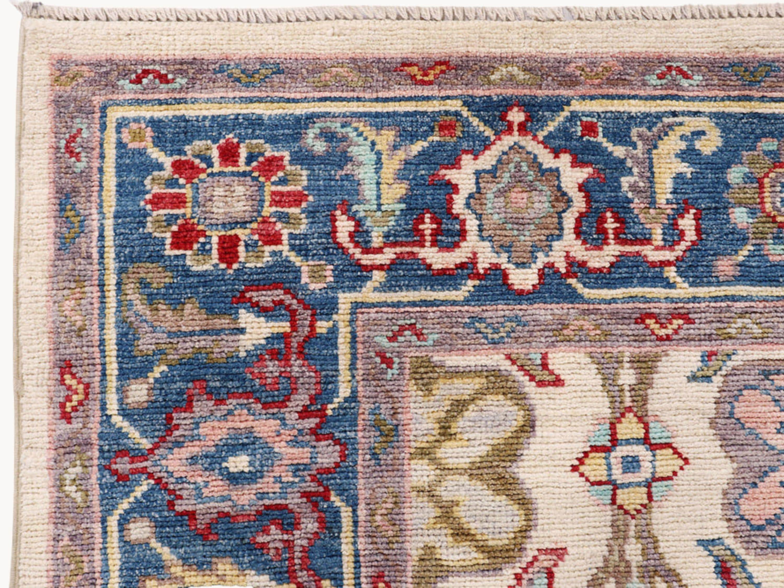 6x9 Turkish Oushak Rug, Muted Ivory Hand Knotted Wool Rug, Floral Palmette Area Rug