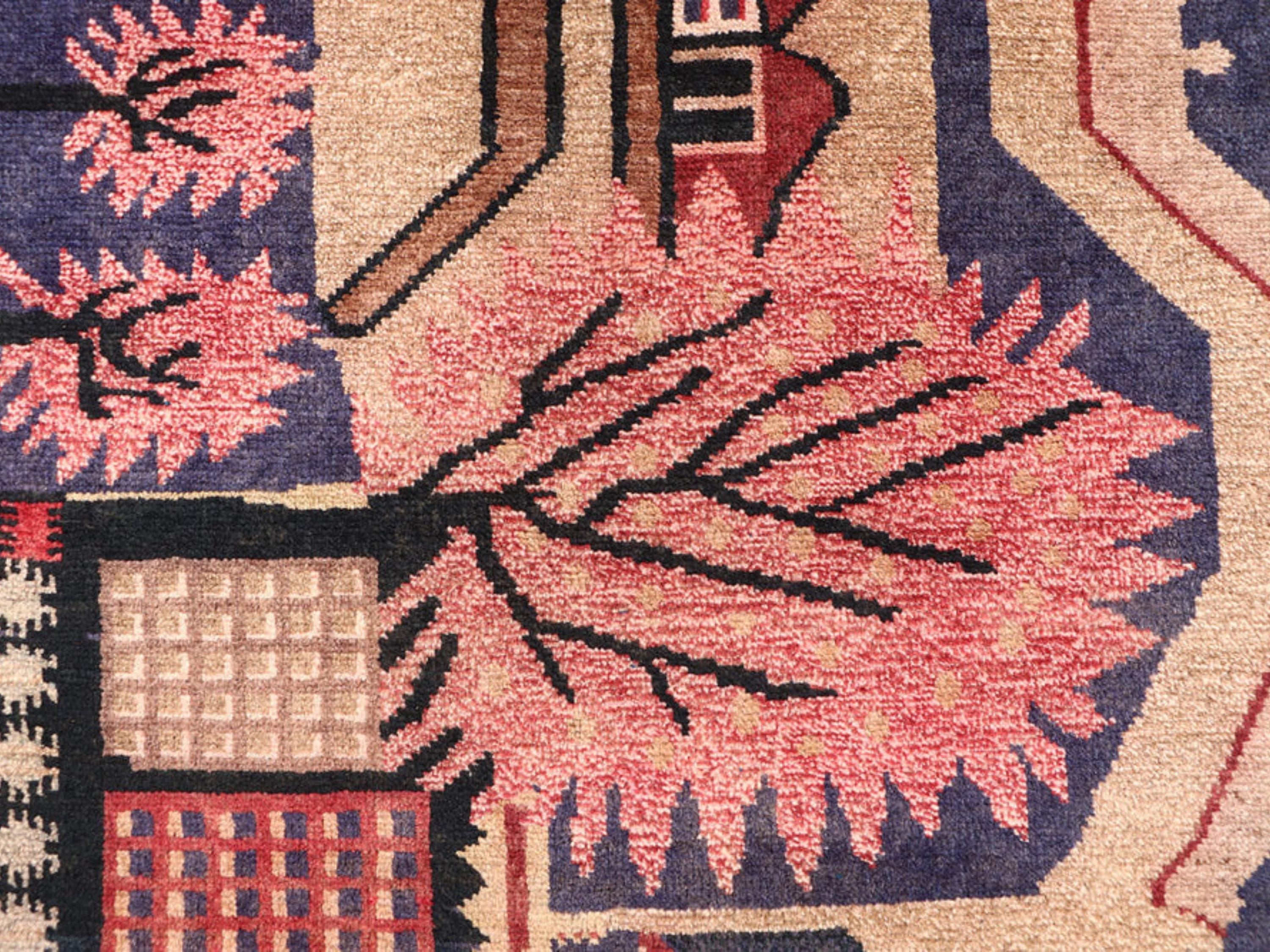 3x5 Mountain Landscape Tapestry Wall Hanging Rug, Afghan Style Handmade Wool Textile Wall Art, Folk Art Decor