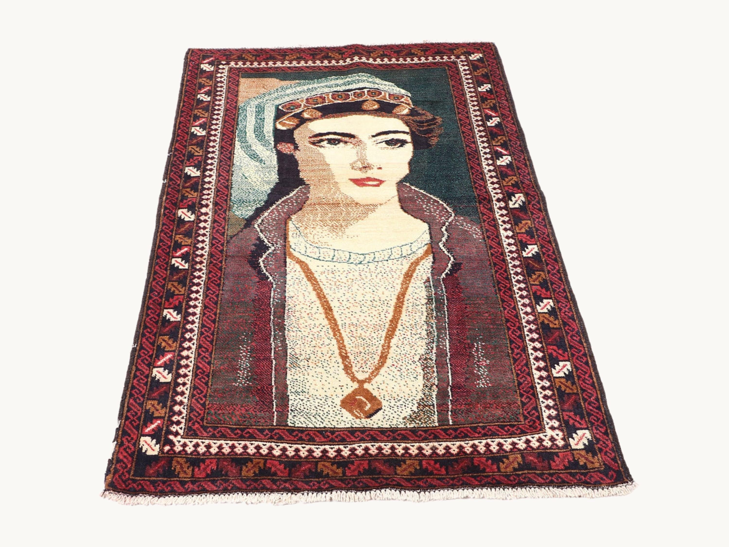 3x5 Portrait Tapestry Wall Hanging Rug, Afghan Style Handmade Wool Textile Wall Art, Folk Art Decor