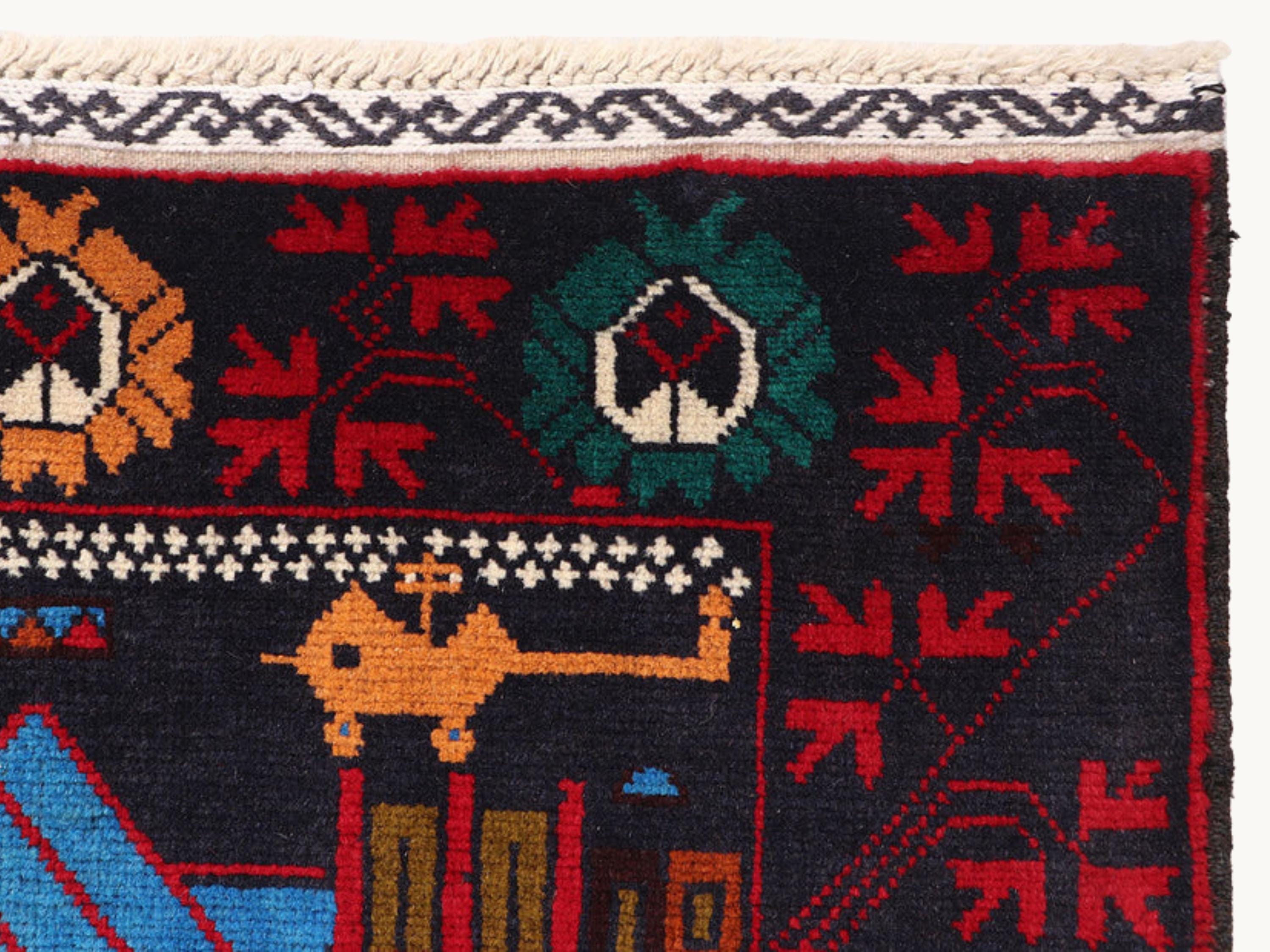 3x5 Landscape Tapestry Wall Hanging Rug, Afghan Style Handmade Wool Textile Wall Art, Folk Art Decor