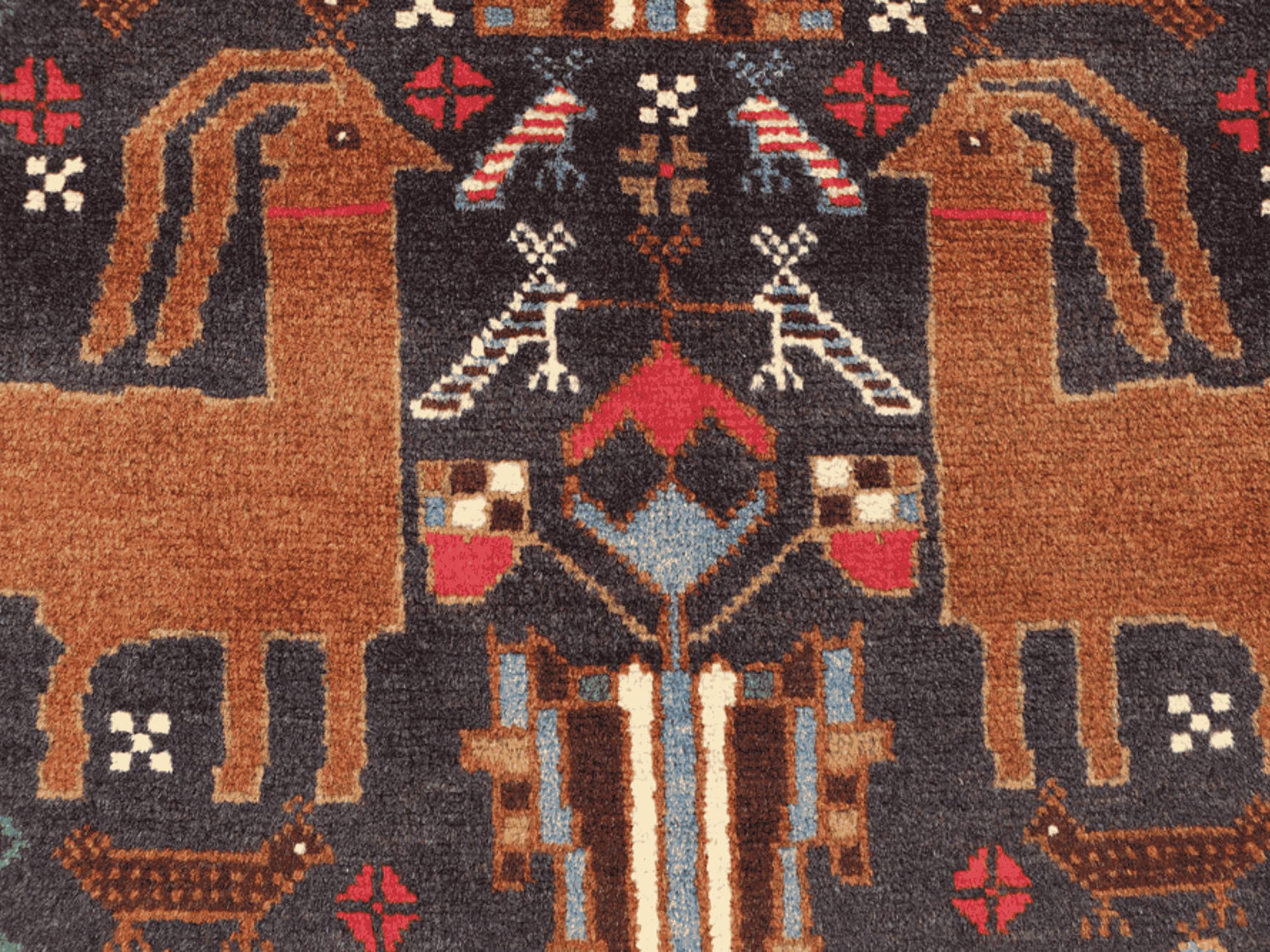 3x5 Animal Motif Tapestry Wall Hanging Rug, Afghan Style Handmade Wool Textile Wall Art, Tribal Folk Art Decor