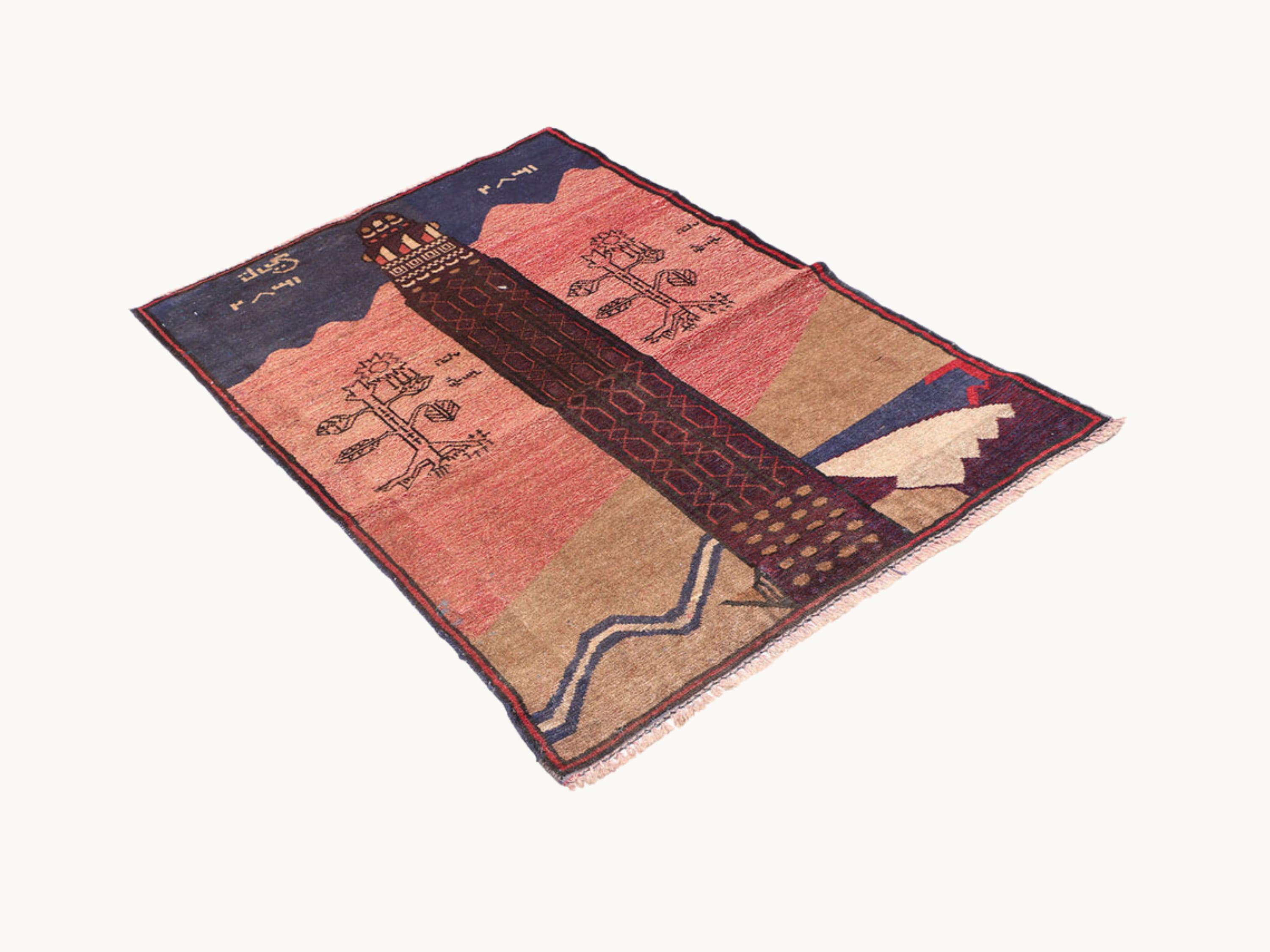 3x4 Landmark Tapestry Wall Hanging Rug, Afghan Style Handmade Wool Textile Wall Art, Tribal Folk Art Decor